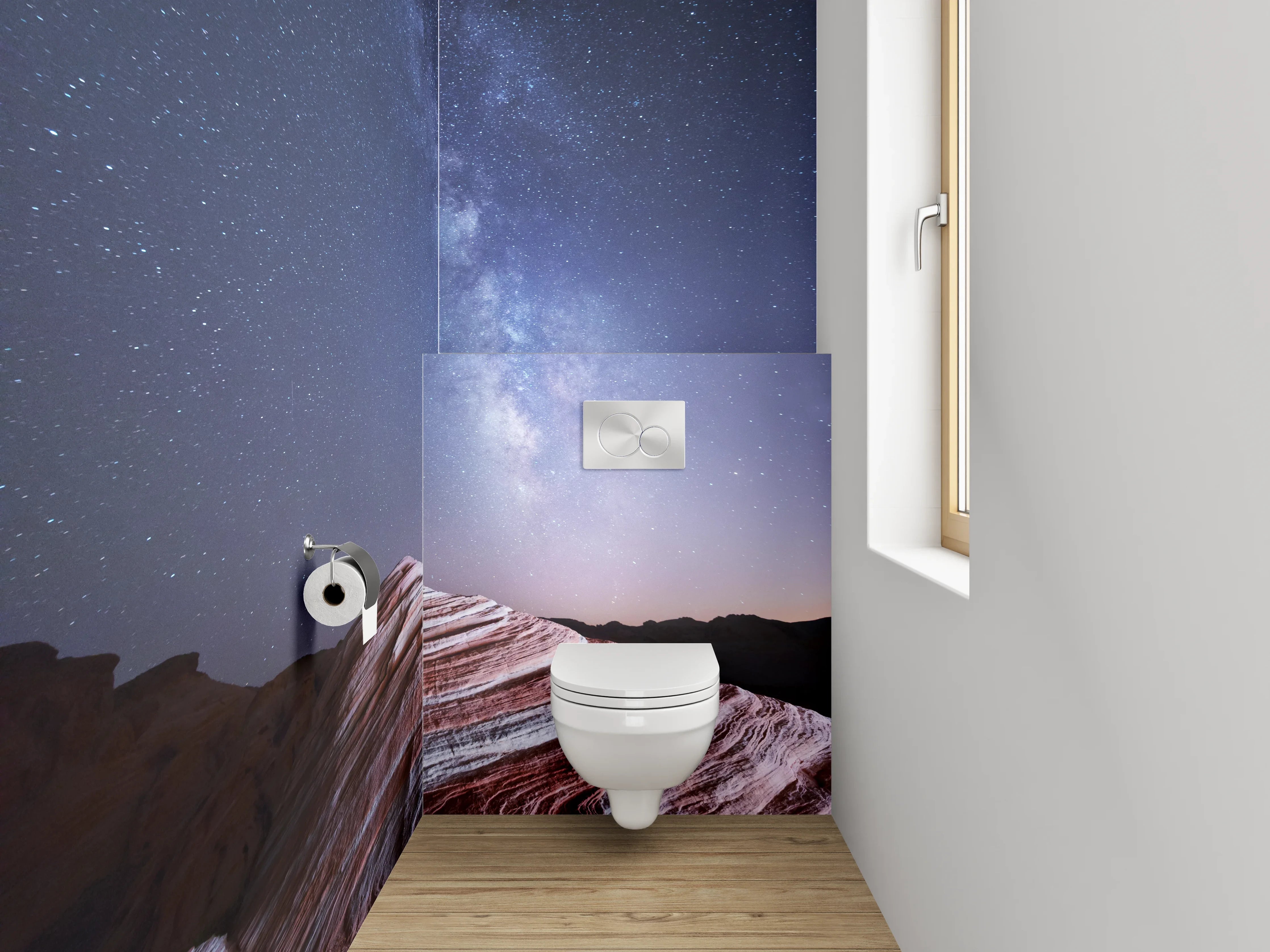 WC-Rückwand - Milchstraße über Sandsteinwellen