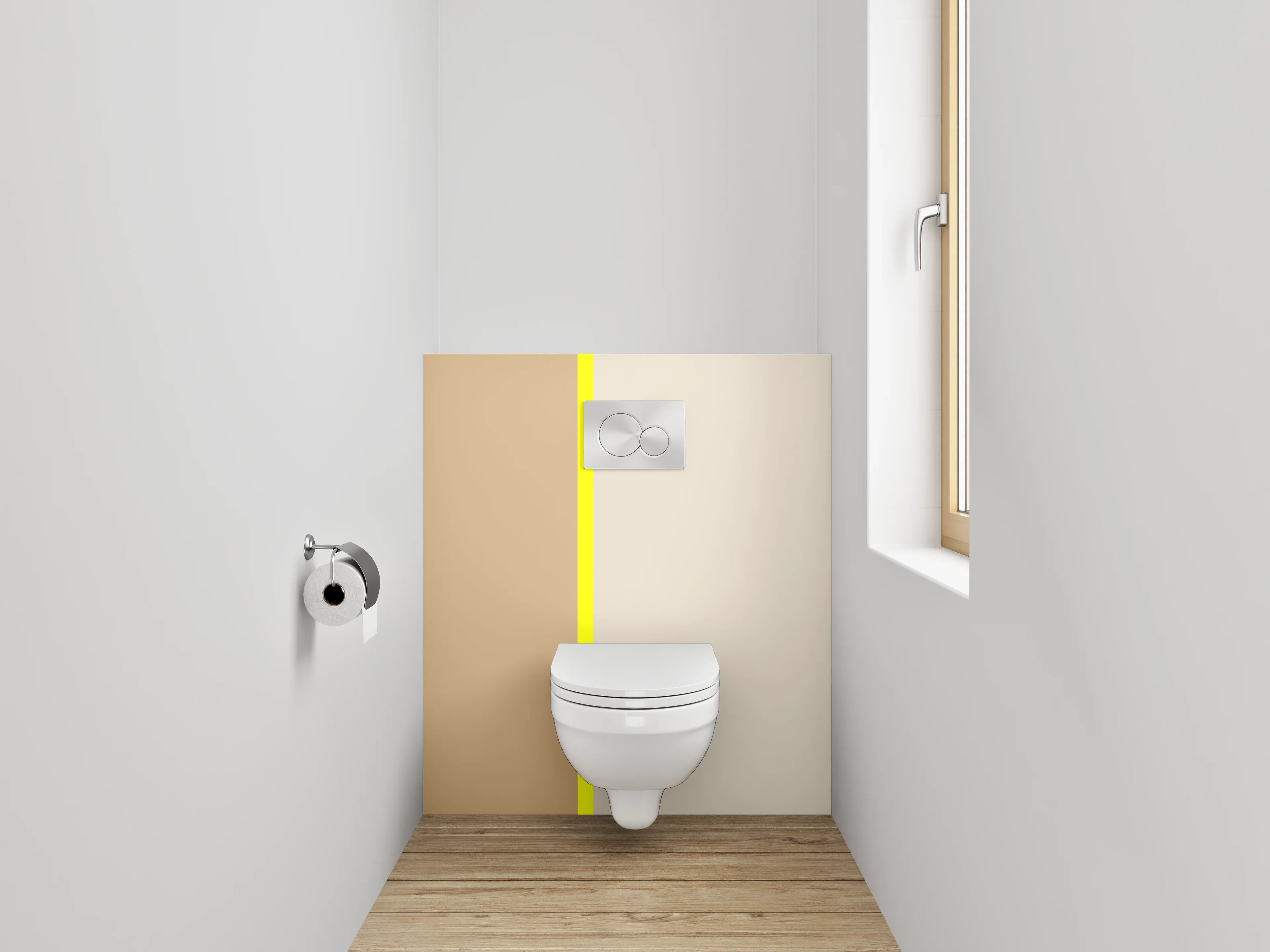 WC-Rückwand - Minimalistische Beige-Braun-Gelb Trennlinie