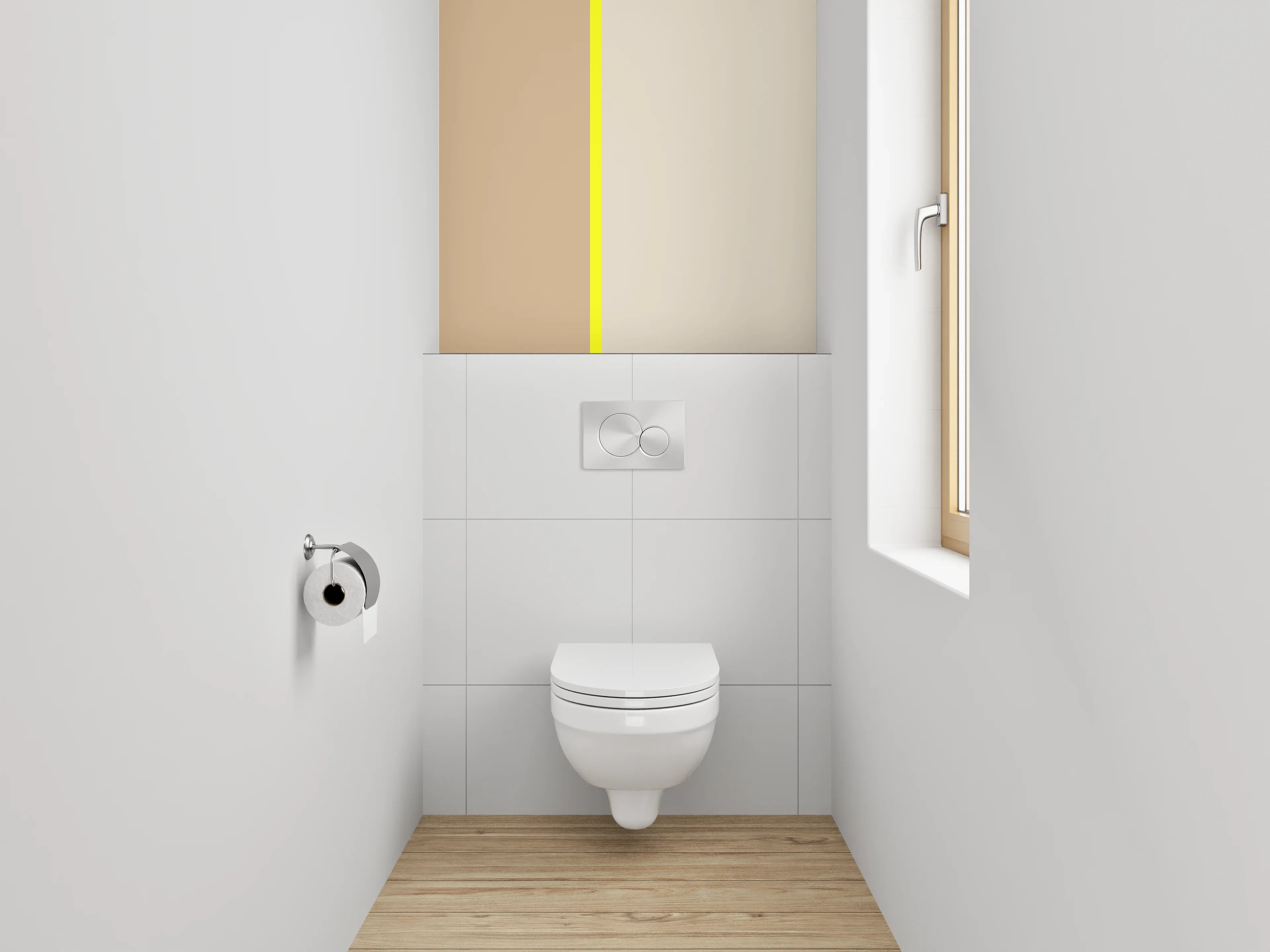 WC-Rückwand - Minimalistische Beige-Braun-Gelb Trennlinie