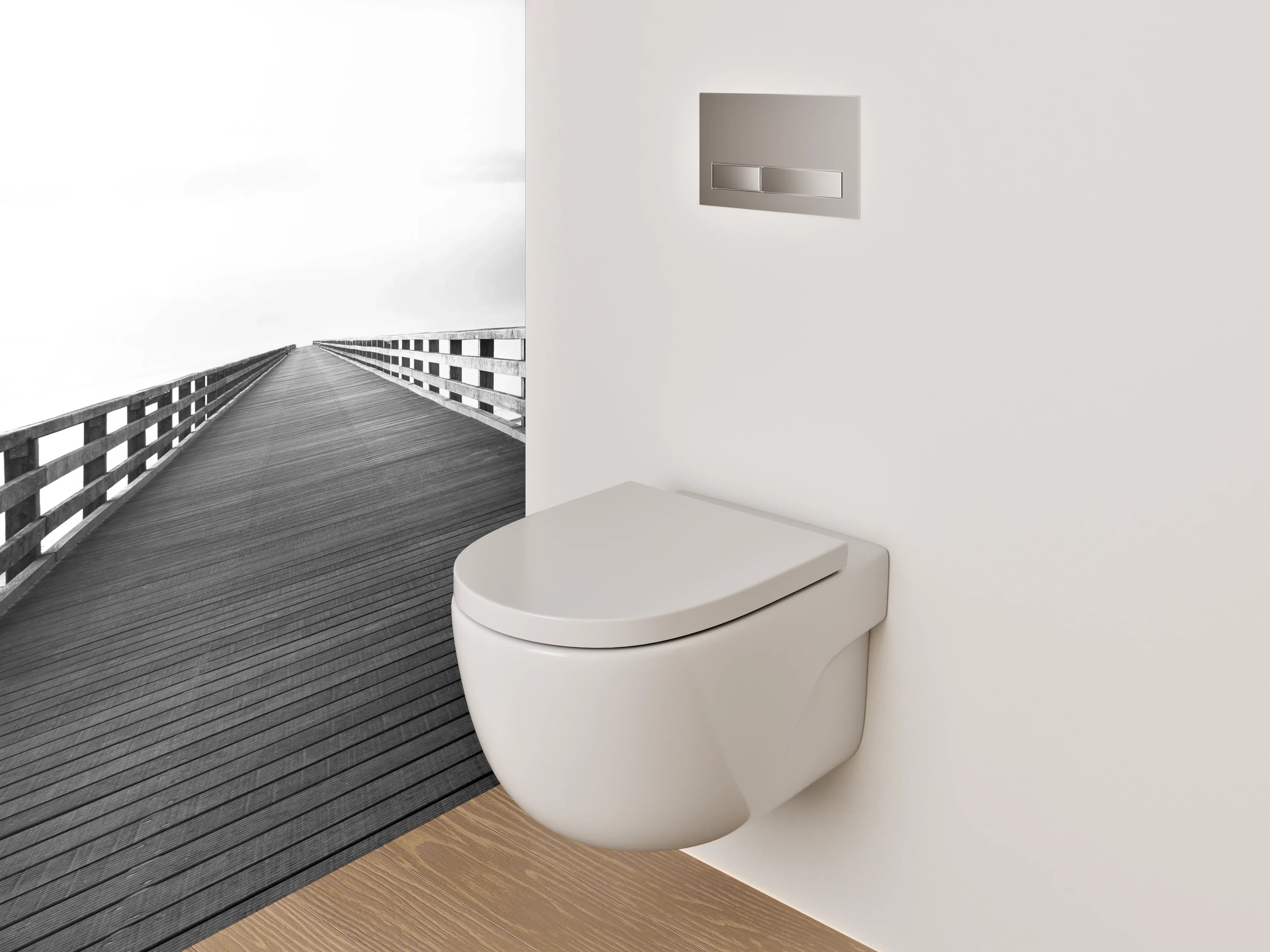 WC-Rückwand - Minimalistische Brücke in Schwarz-Weiß