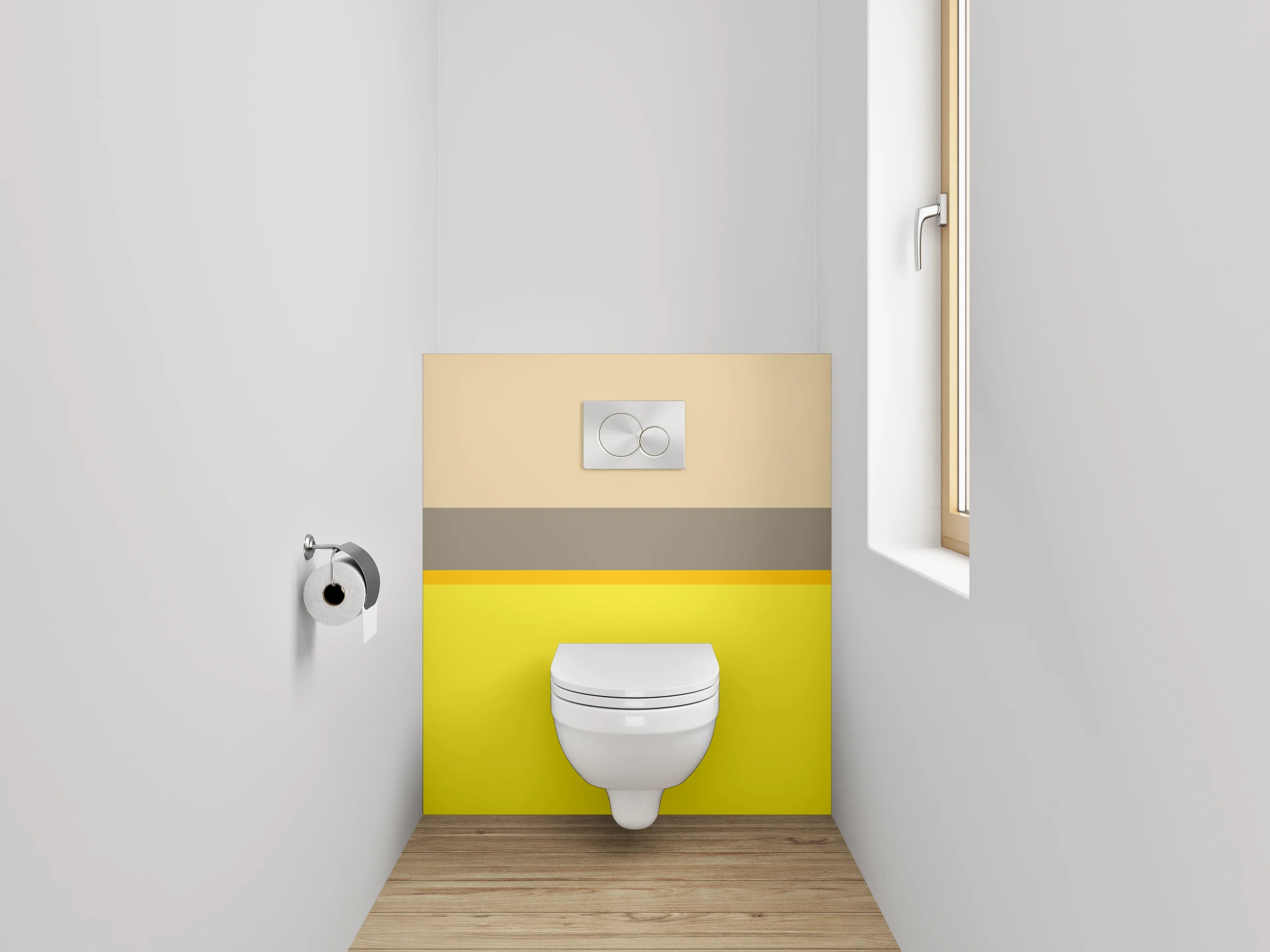 WC-Rückwand - Minimalistische Farbstreifen Gelb Beige Braun