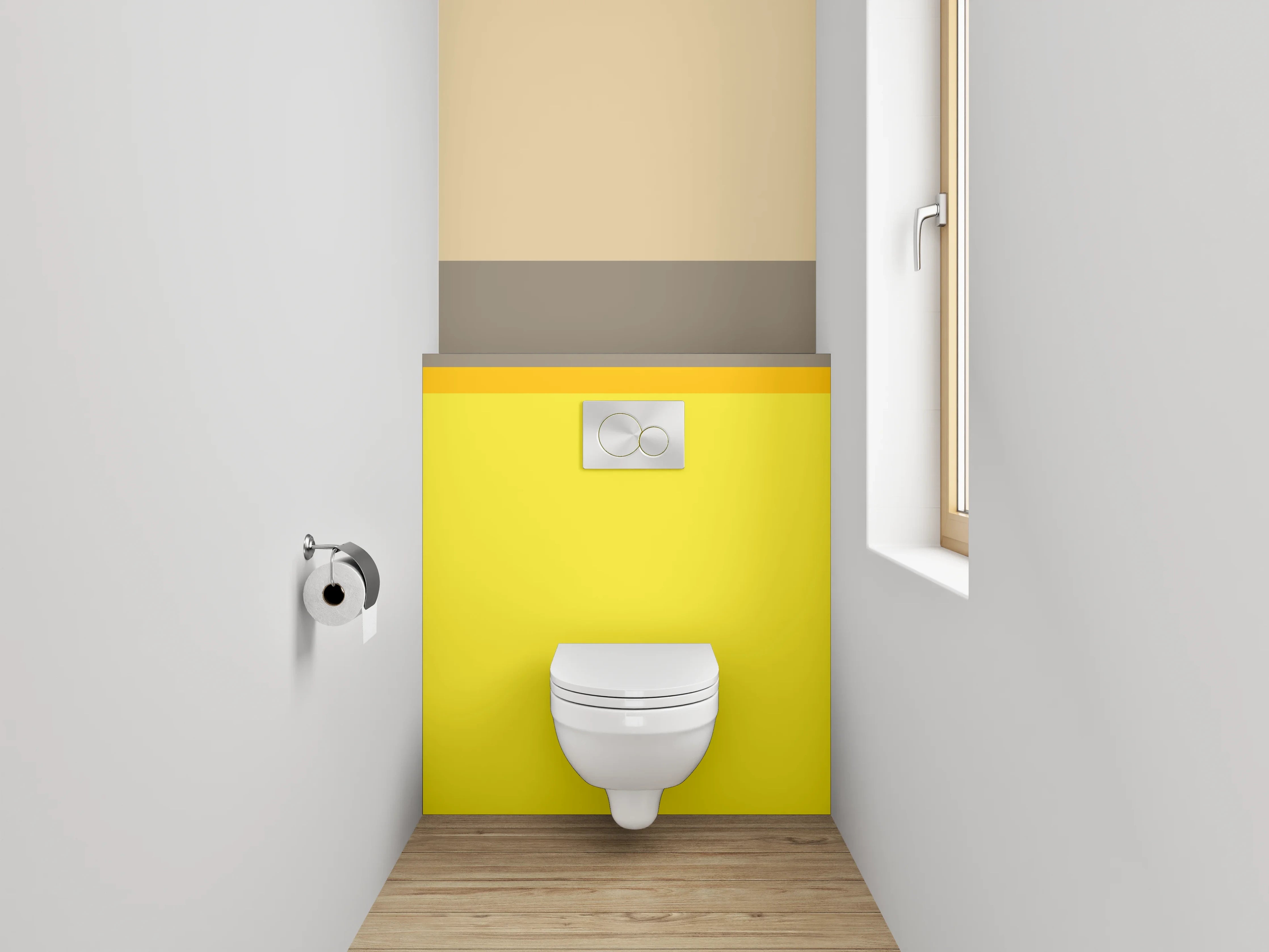 WC-Rückwand - Minimalistische Farbstreifen Gelb Beige Braun