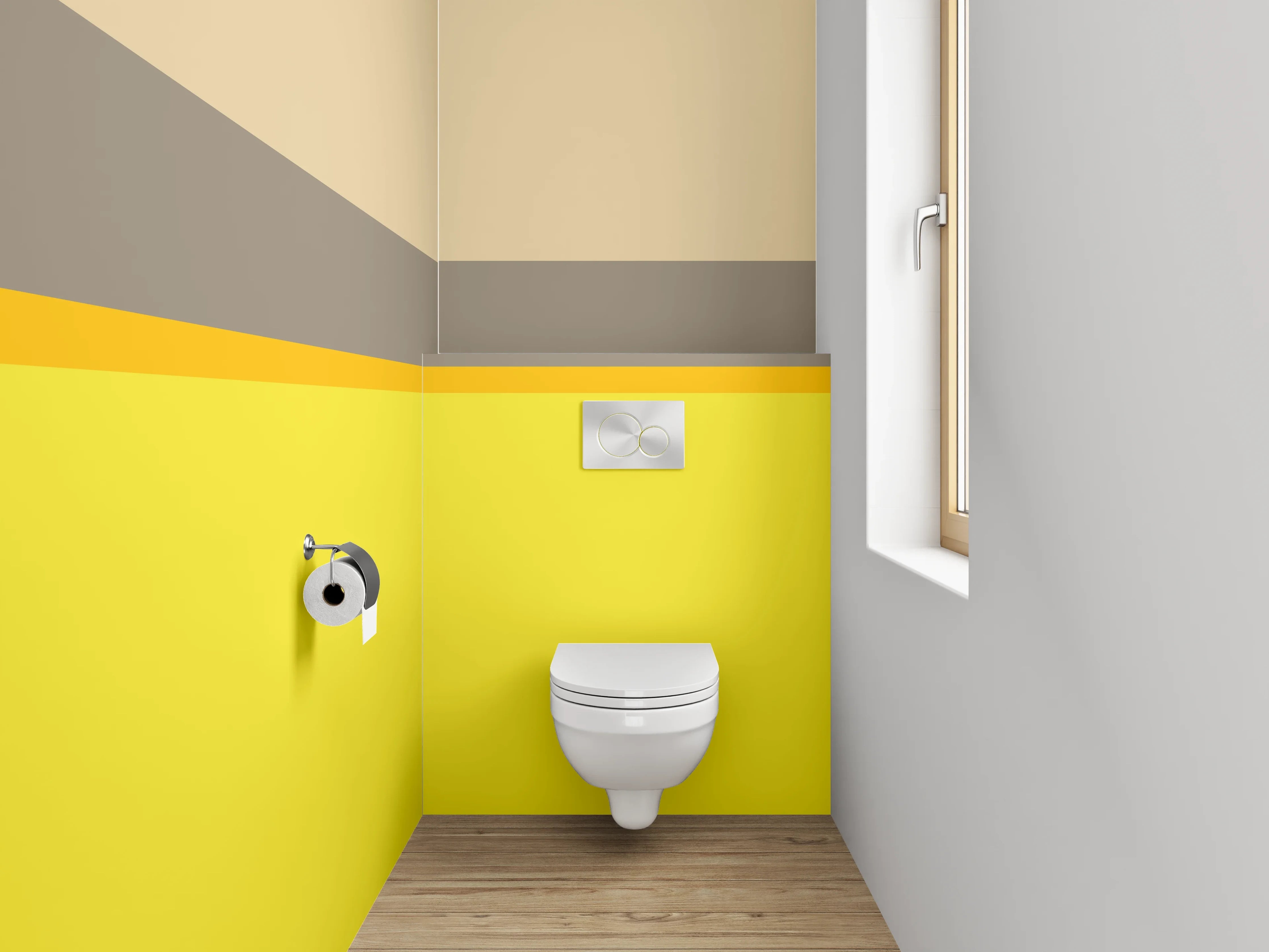 WC-Rückwand - Minimalistische Farbstreifen Gelb Beige Braun
