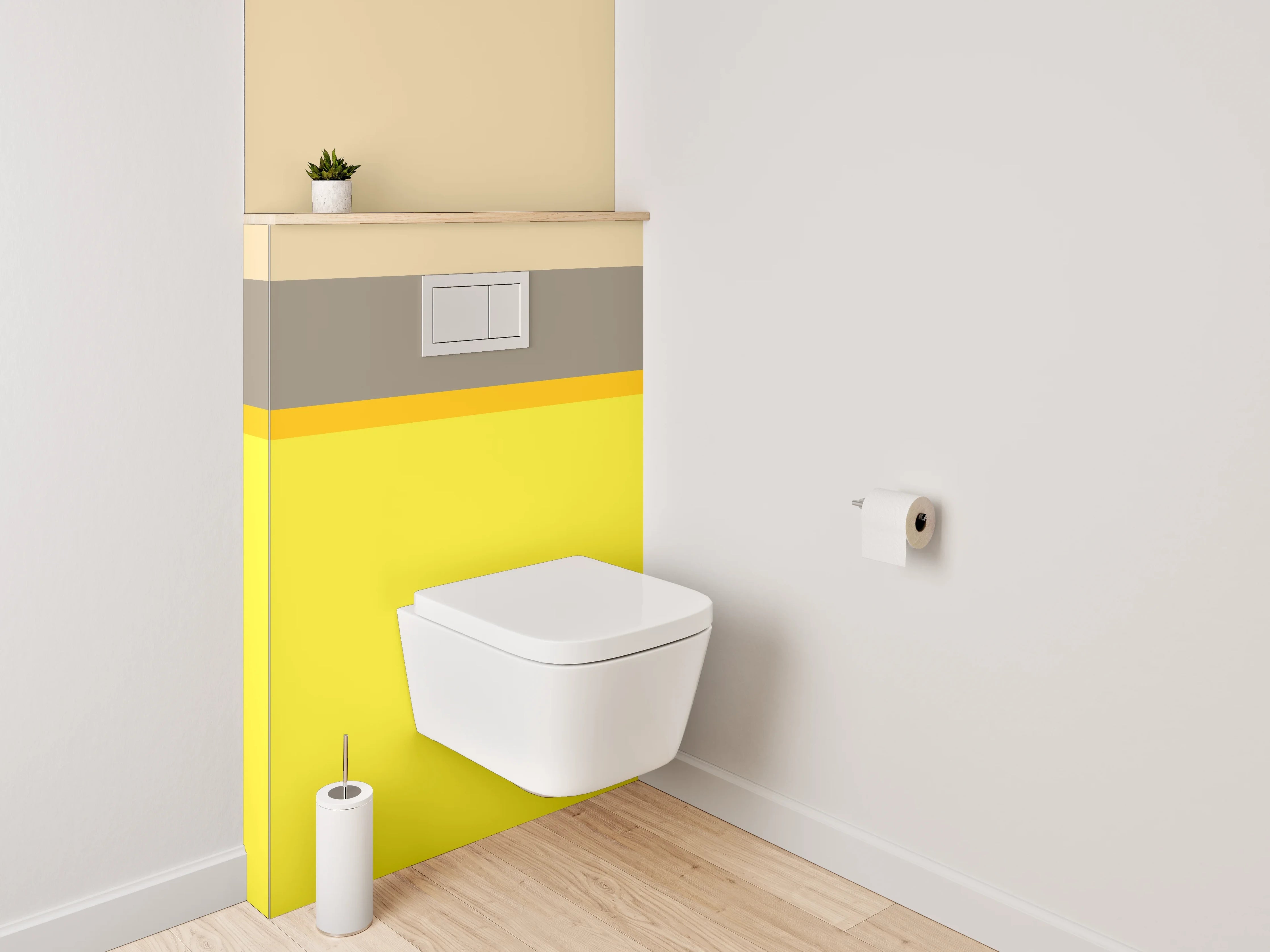 WC-Rückwand - Minimalistische Farbstreifen Gelb Beige Braun