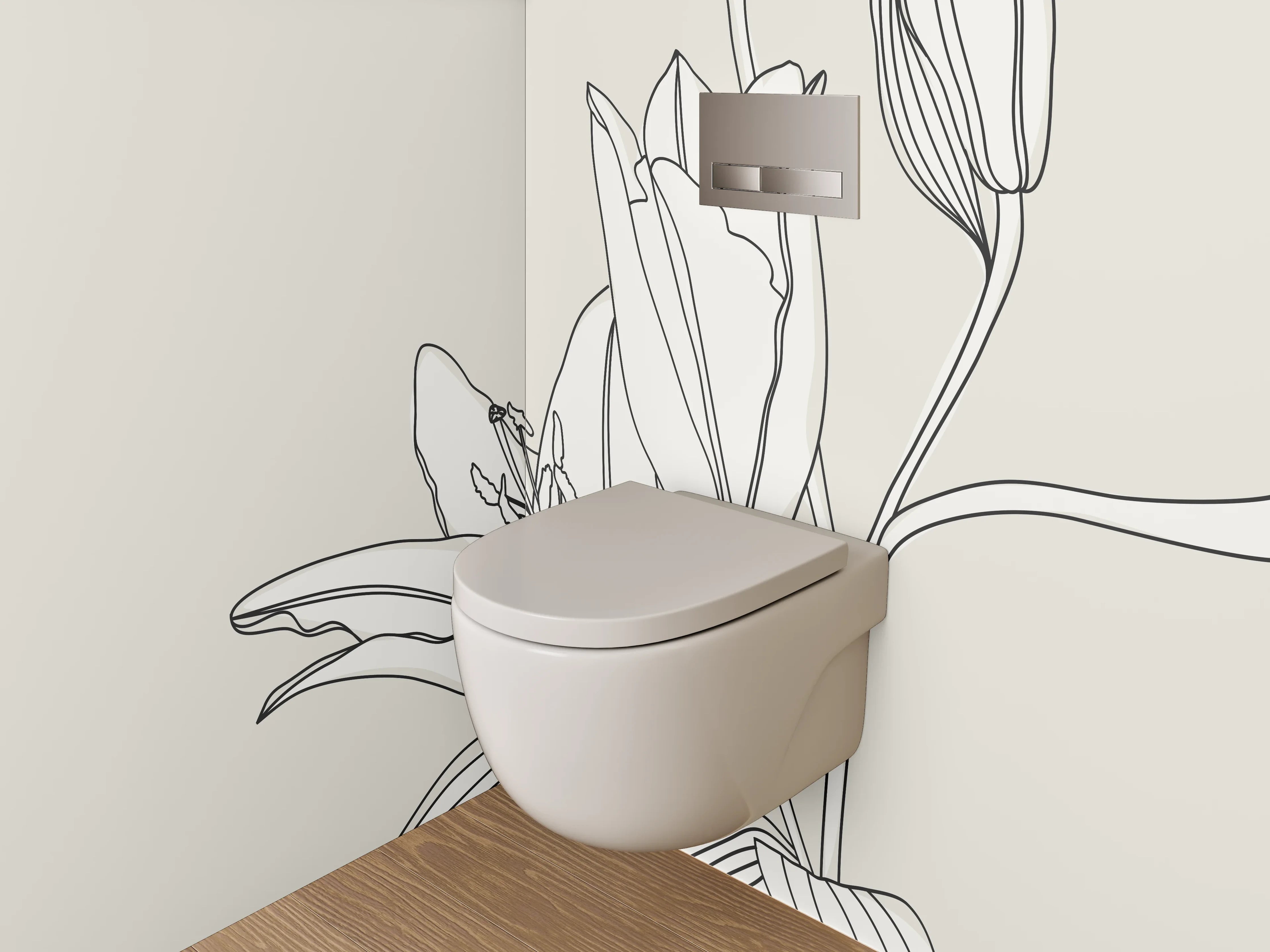 WC-Rückwand - Minimalistische Lineart Grafik Lilie Weiß Grau