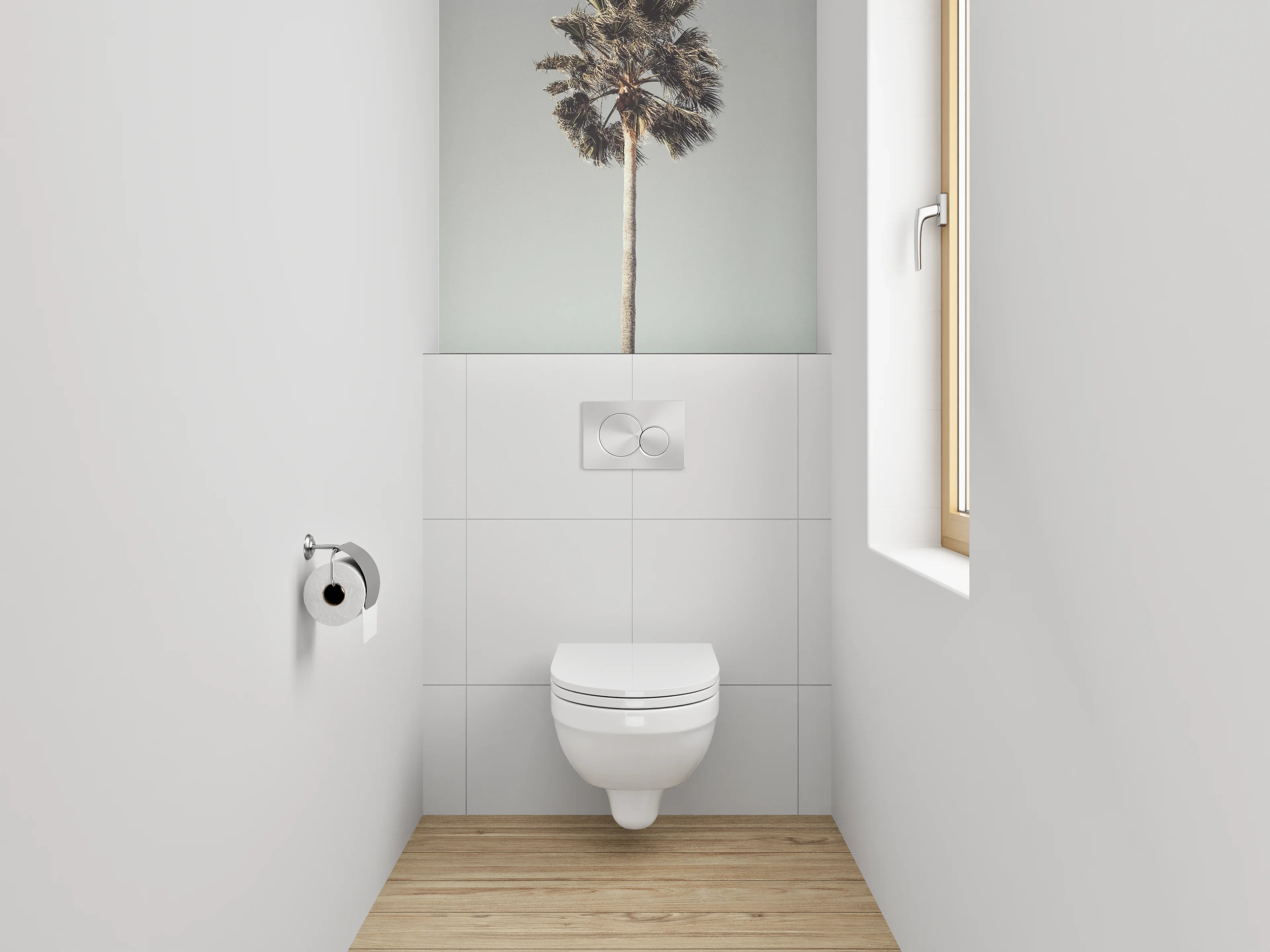 WC-Rückwand - Minimalistische Palme auf hellem Himmel