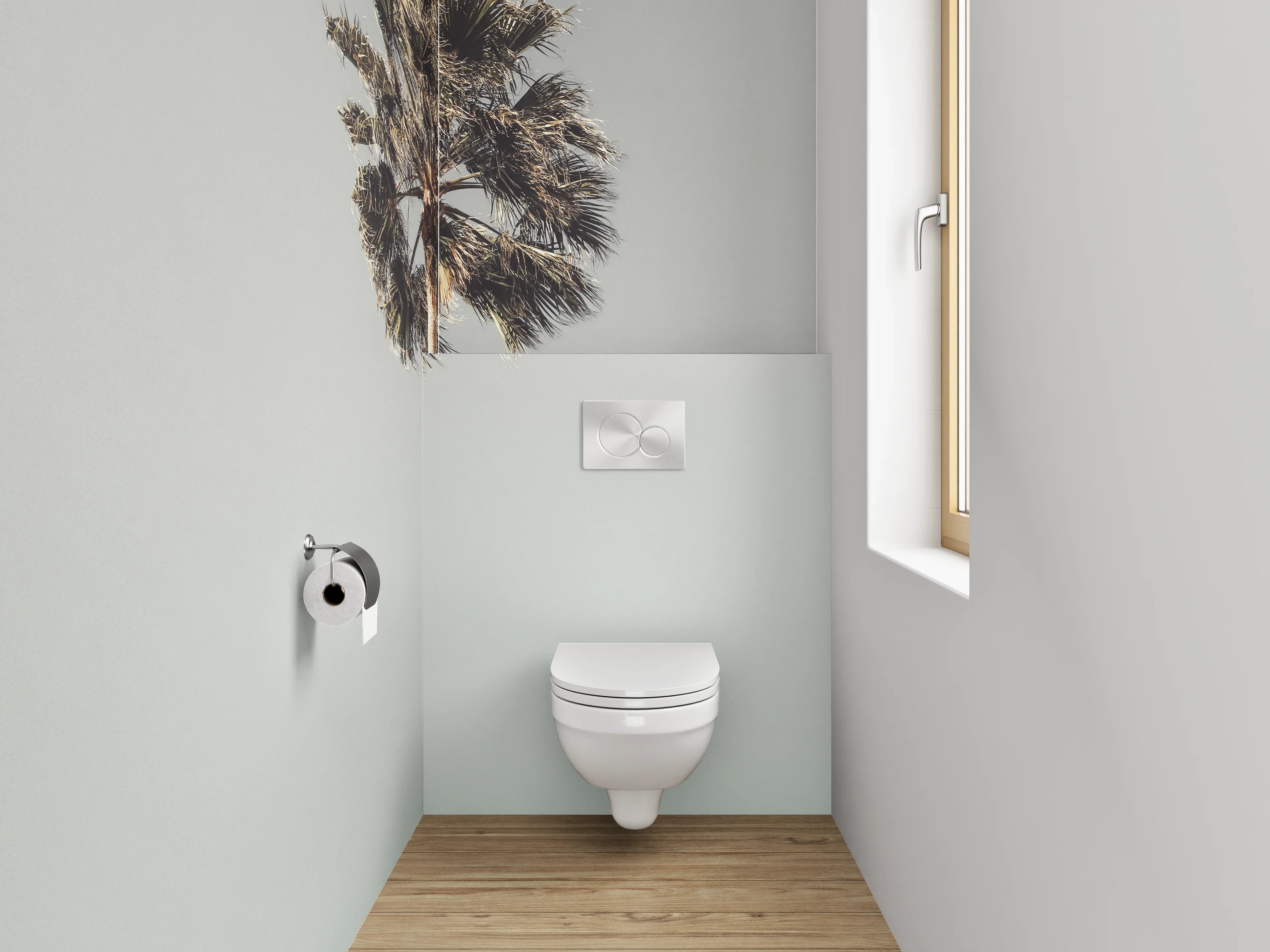 WC-Rückwand - Minimalistische Palme auf hellem Himmel