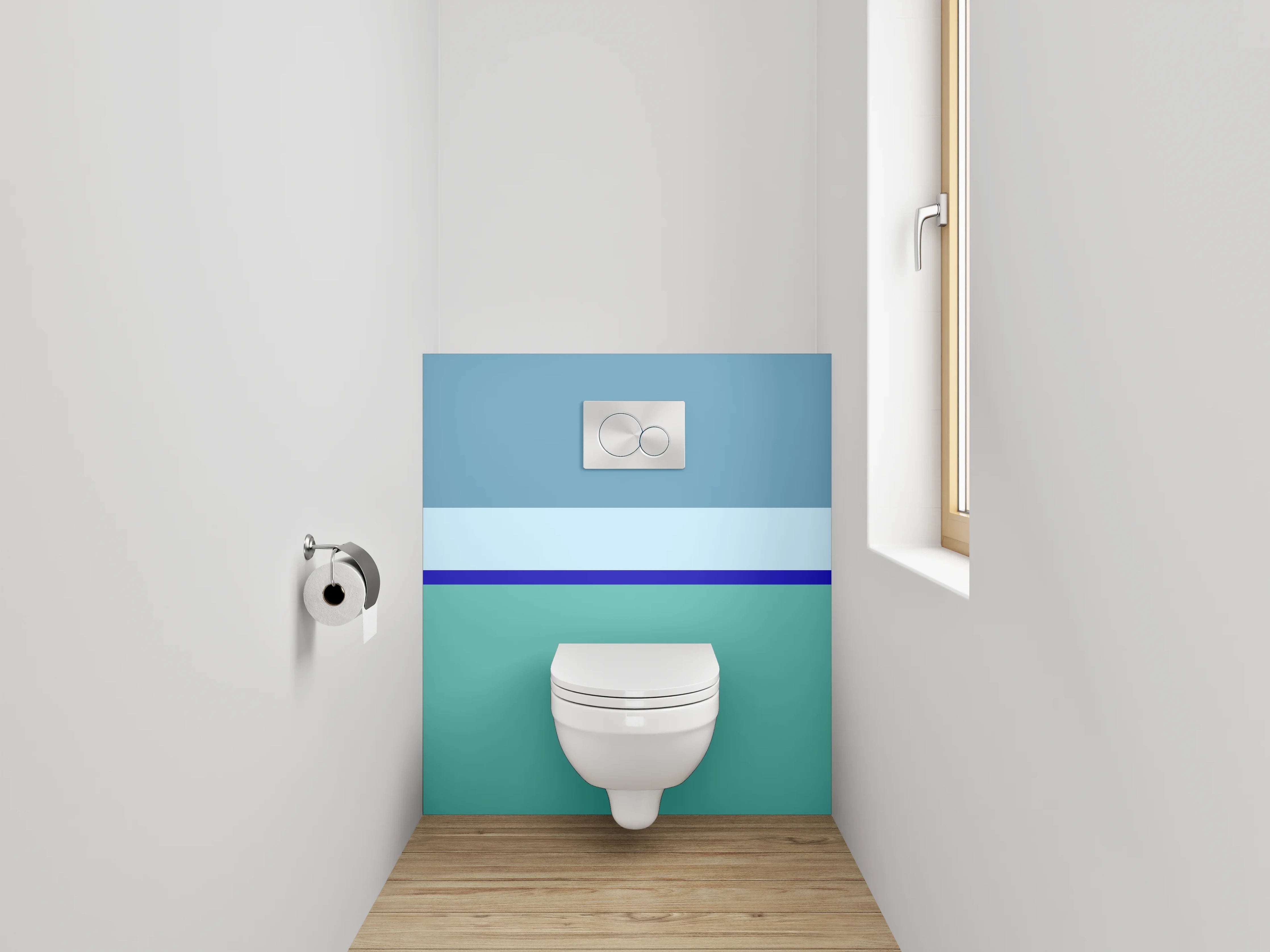 WC-Rückwand - Minimalistische Streifen in Blau und Türkis