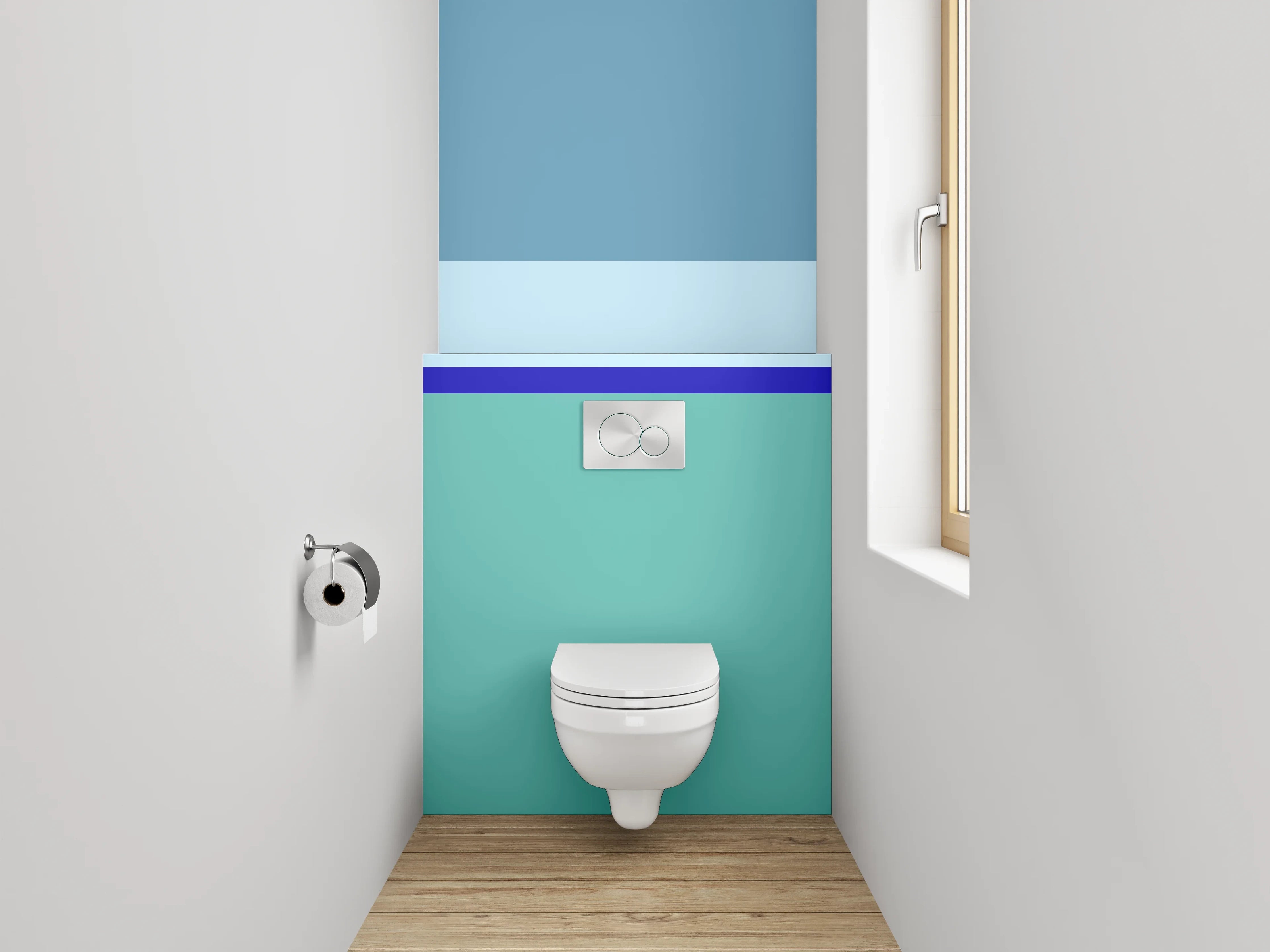 WC-Rückwand - Minimalistische Streifen in Blau und Türkis