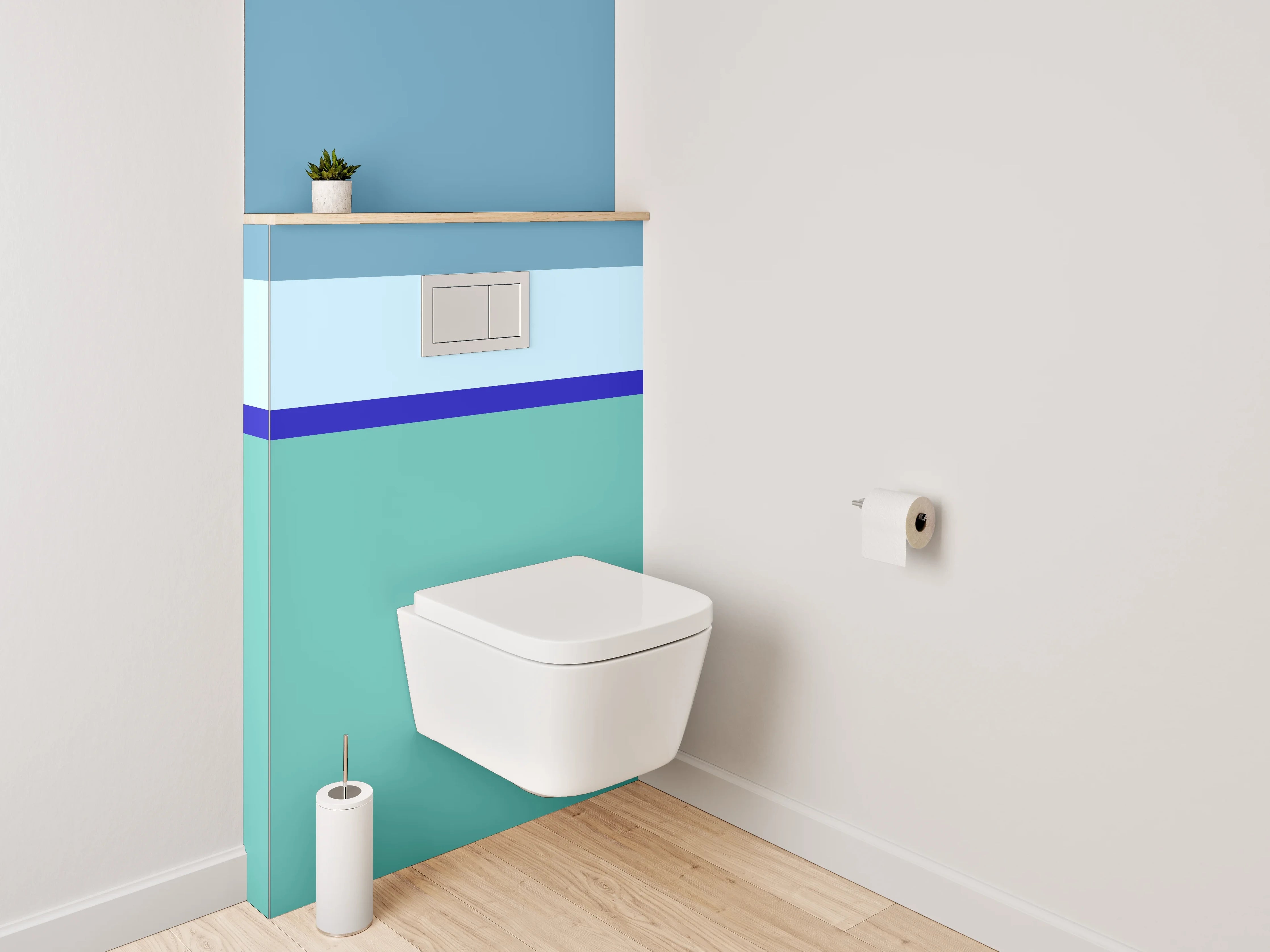 WC-Rückwand - Minimalistische Streifen in Blau und Türkis