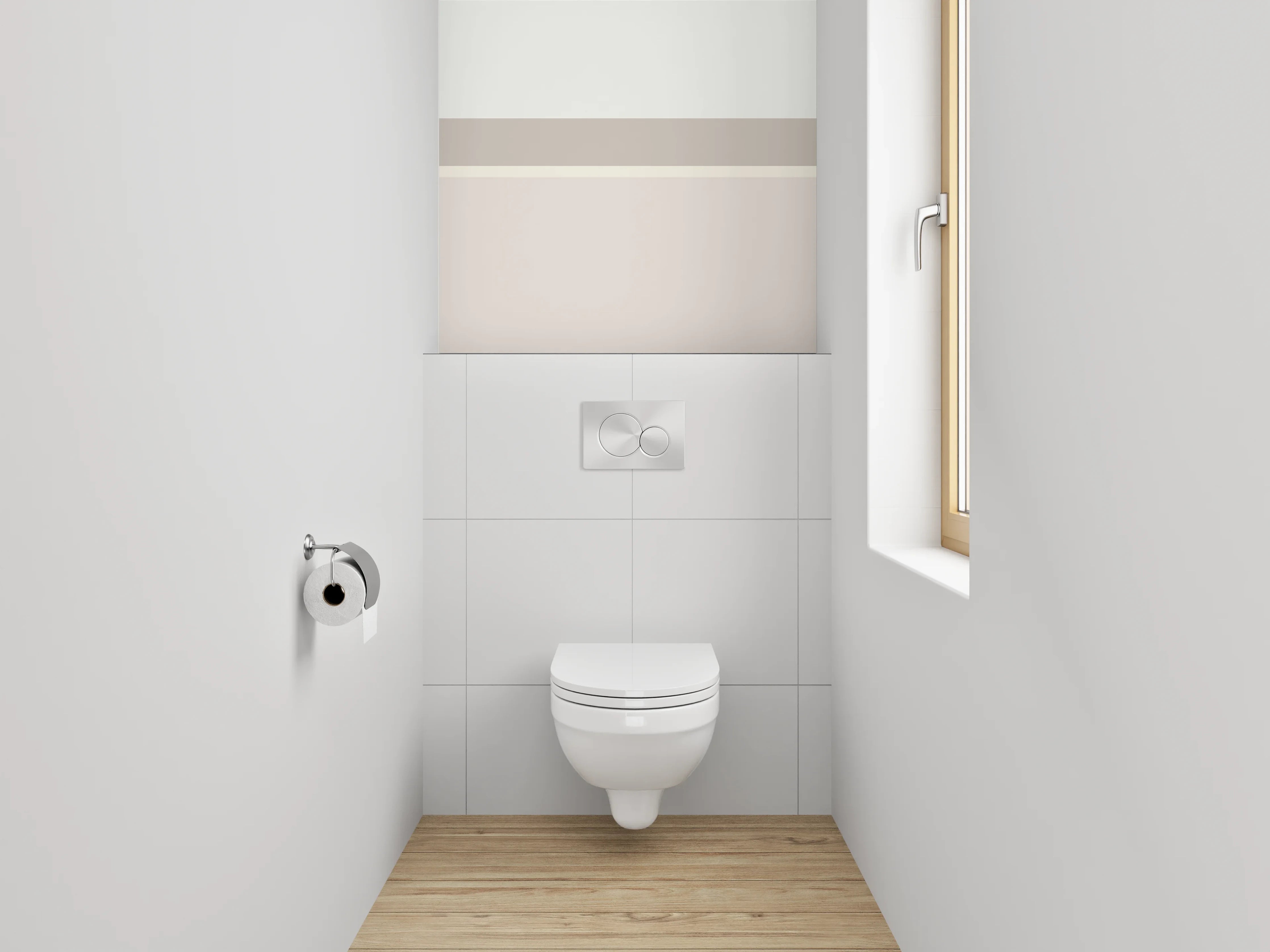 WC-Rückwand - Minimalistische weiße und beigetöne Wand