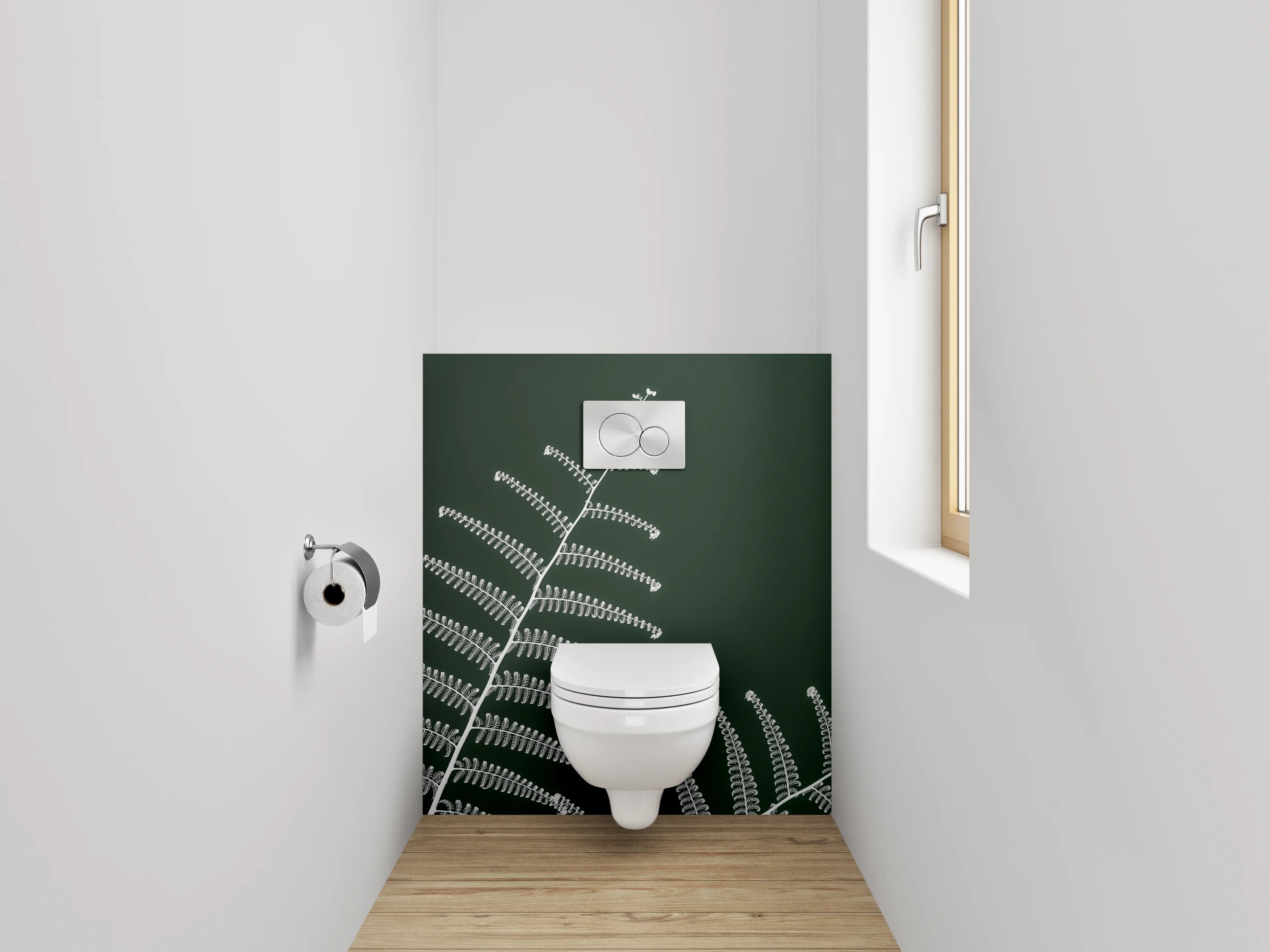 WC-Rückwand - Minimalistischer Farn auf dunklem Grün