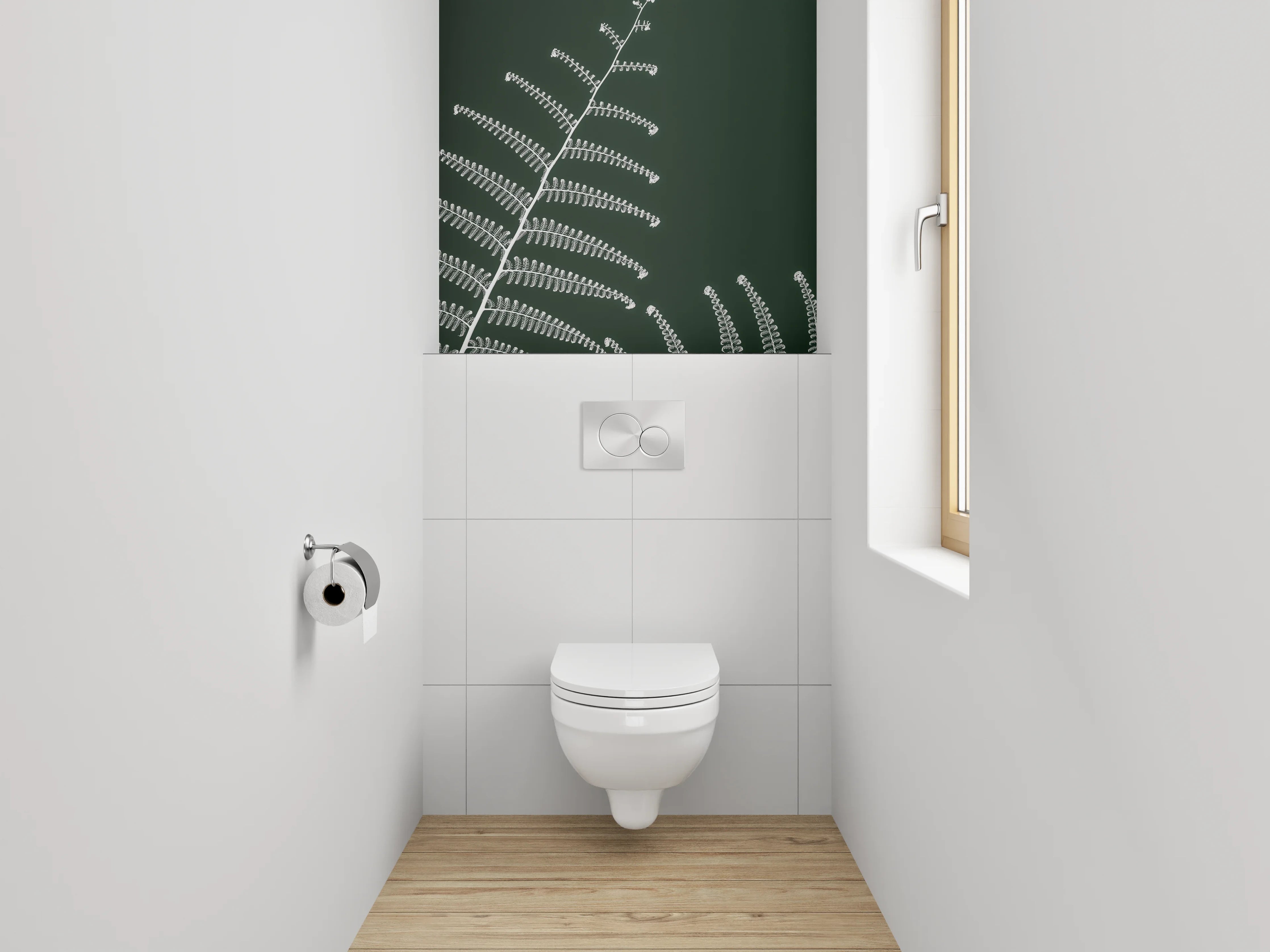 WC-Rückwand - Minimalistischer Farn auf dunklem Grün