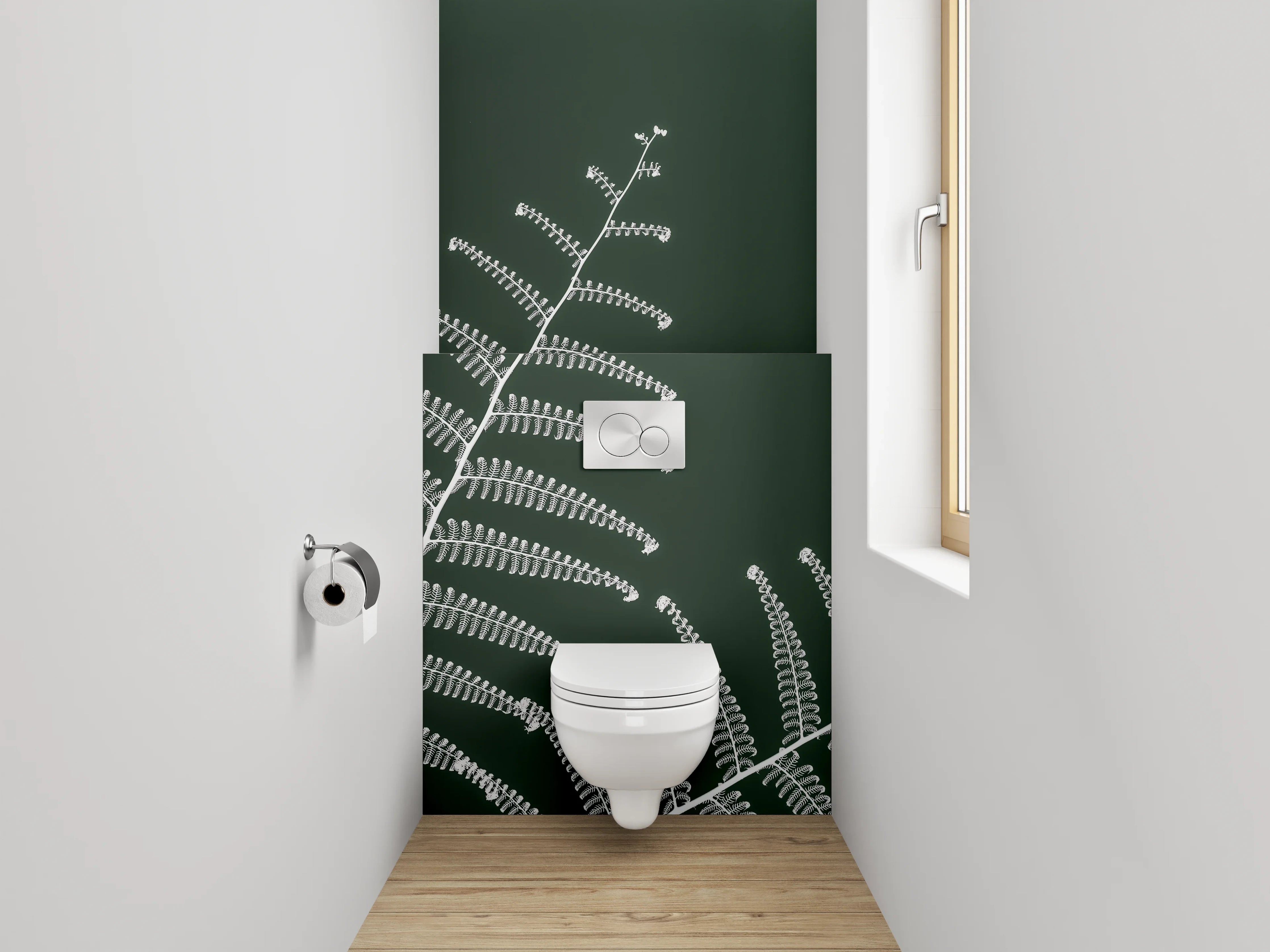 WC-Rückwand - Minimalistischer Farn auf dunklem Grün