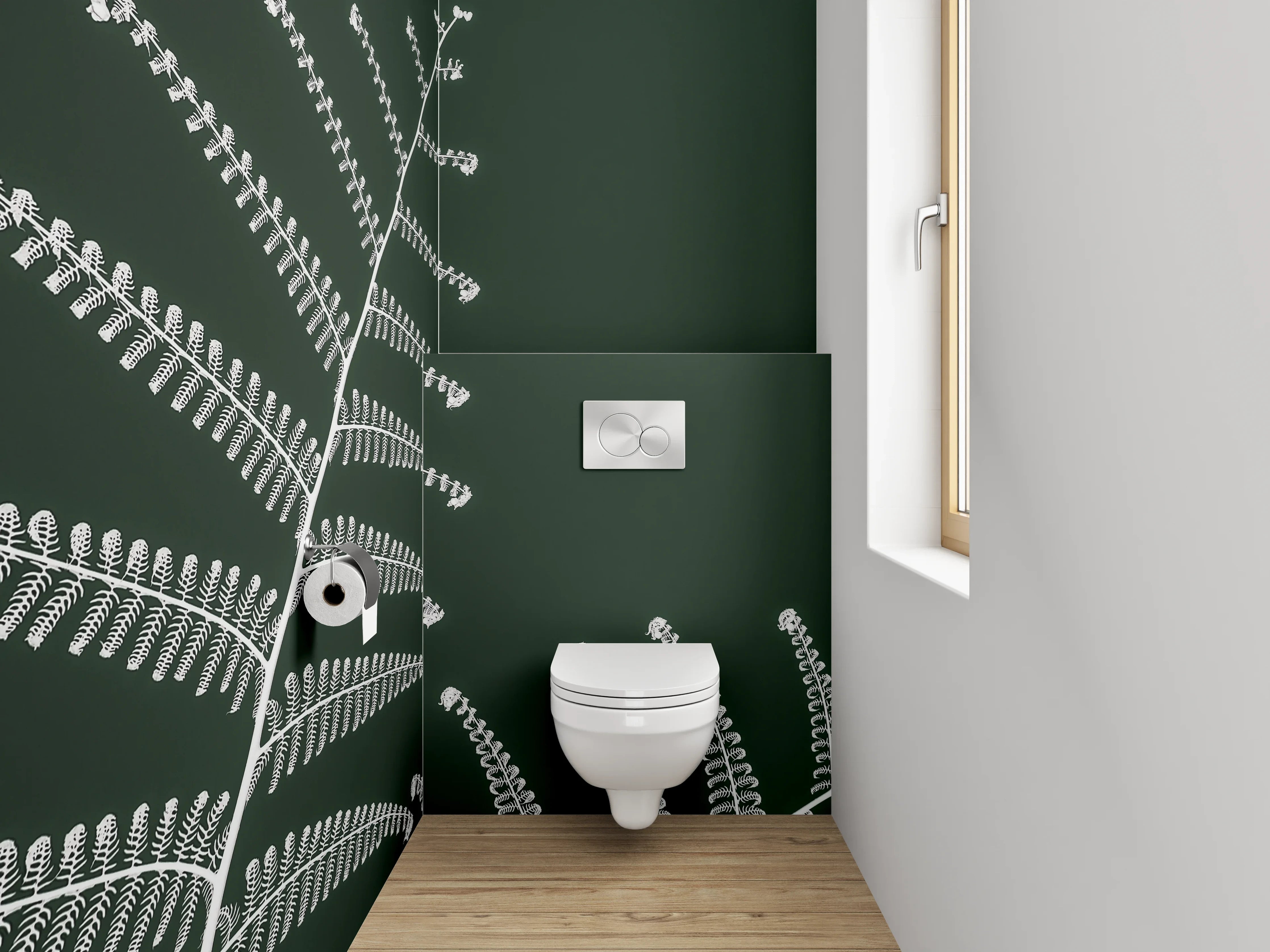 WC-Rückwand - Minimalistischer Farn auf dunklem Grün
