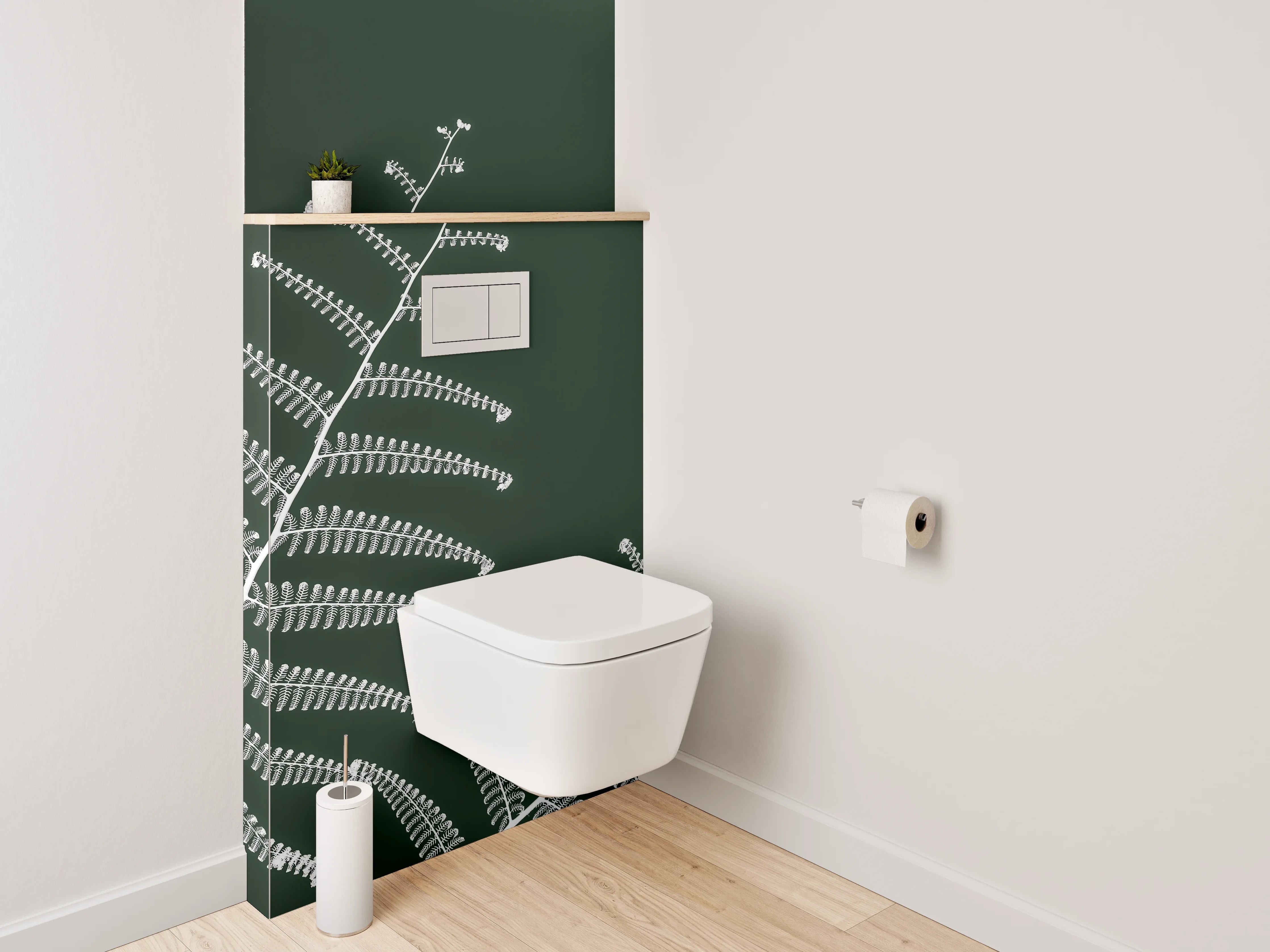 WC-Rückwand - Minimalistischer Farn auf dunklem Grün
