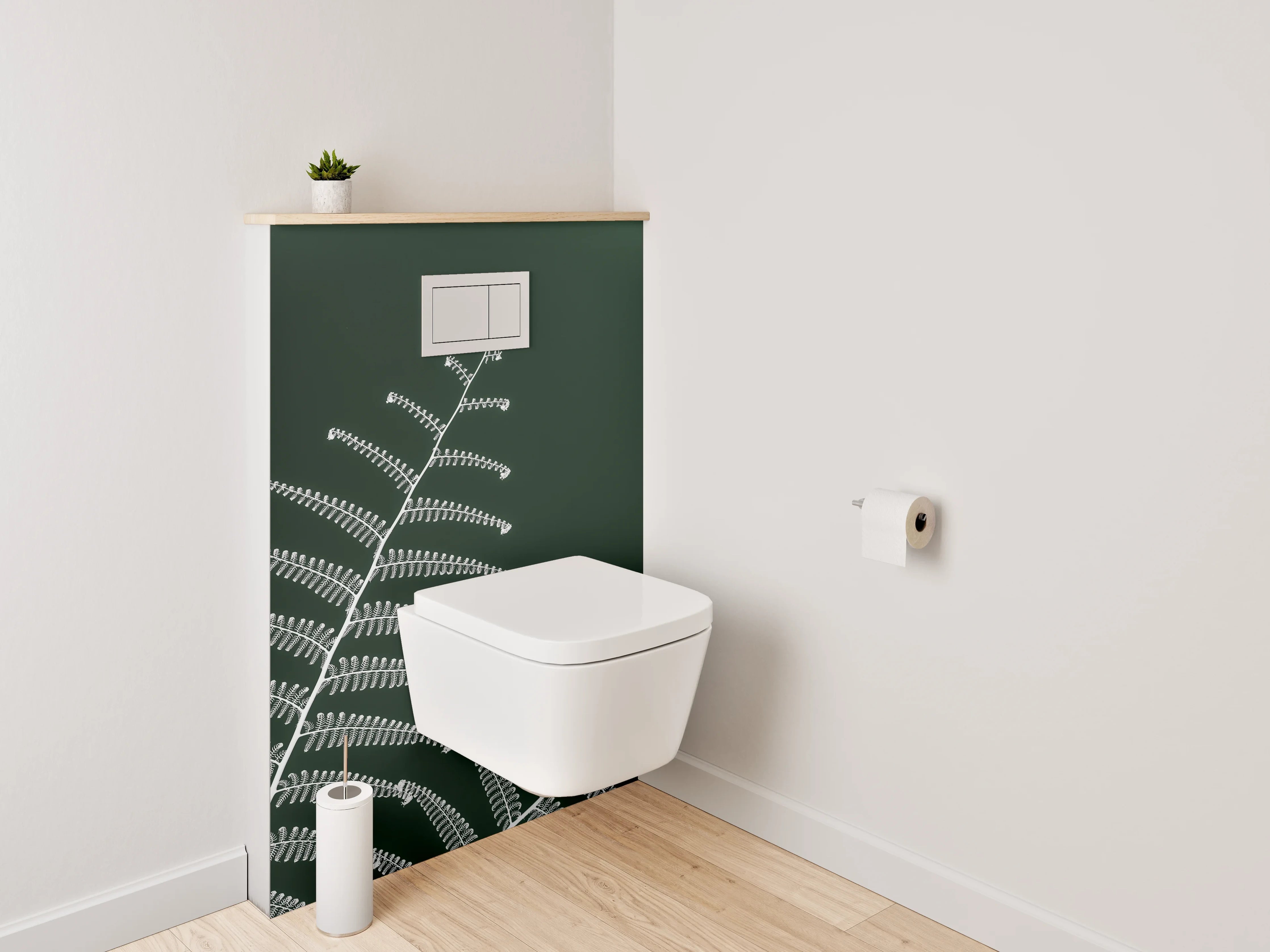 WC-Rückwand - Minimalistischer Farn auf dunklem Grün