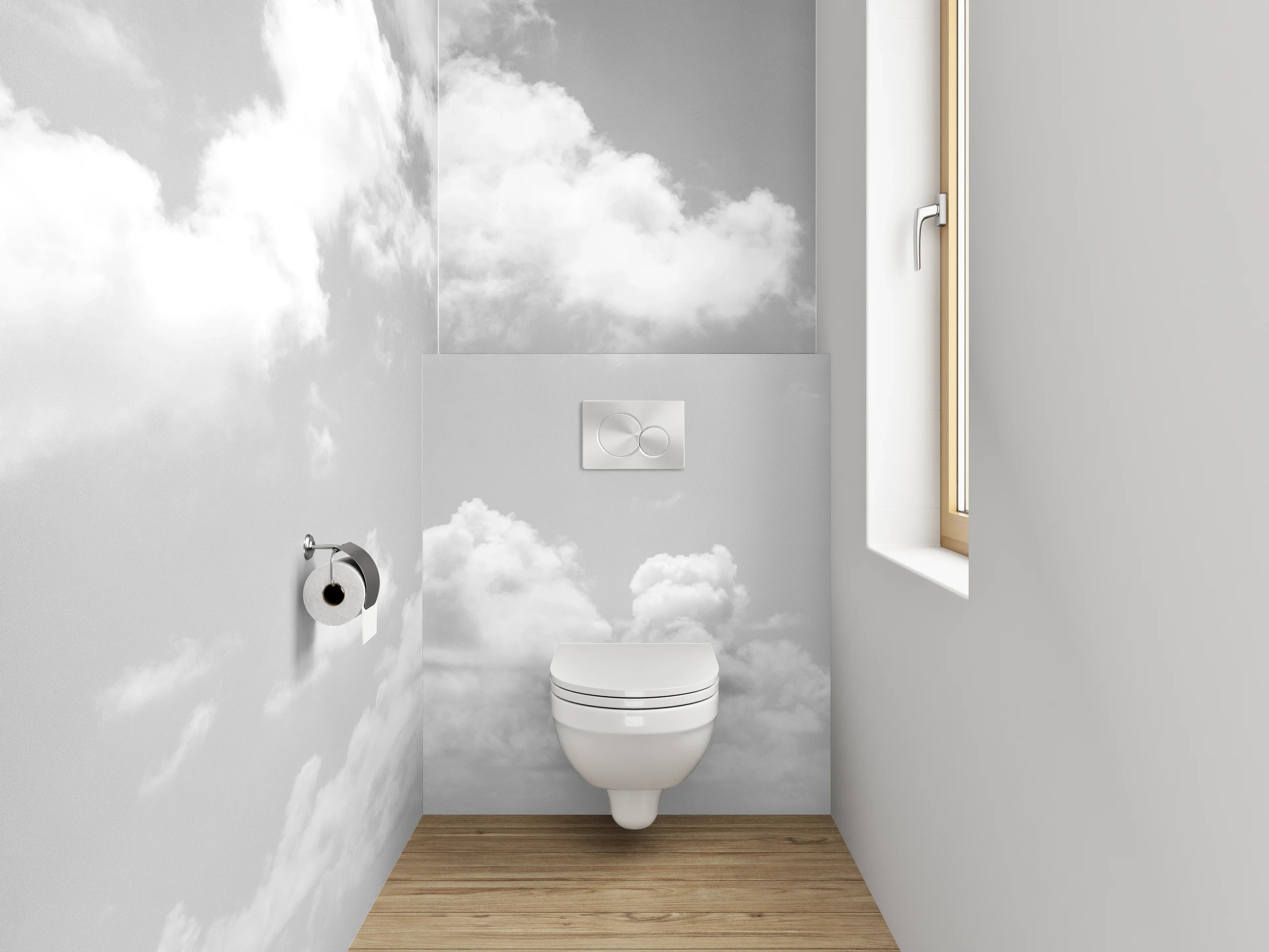 WC-Rückwand - Minimalistischer Himmel über dem Meer – Schwarz-Weiß