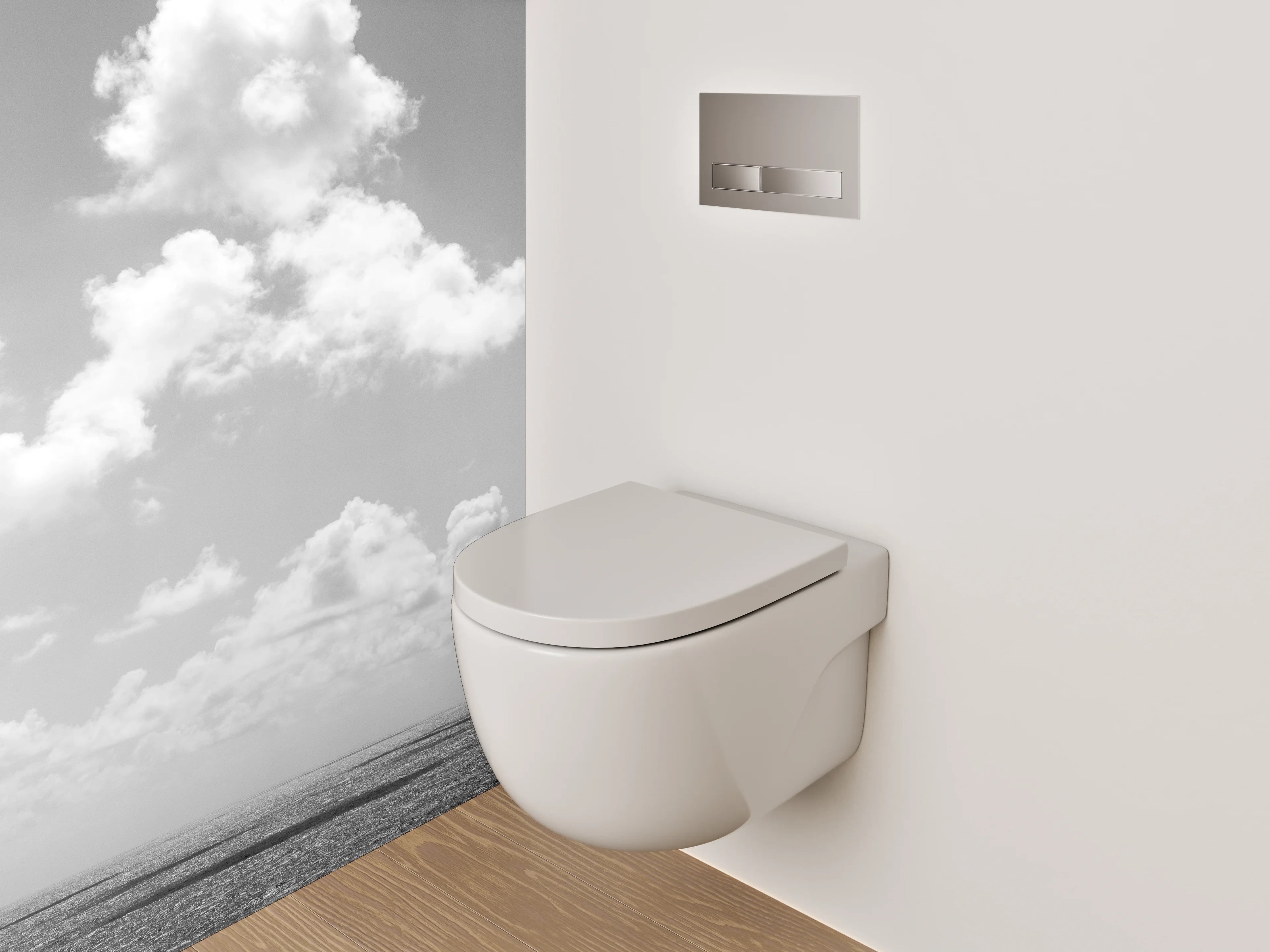 WC-Rückwand - Minimalistischer Himmel über dem Meer – Schwarz-Weiß