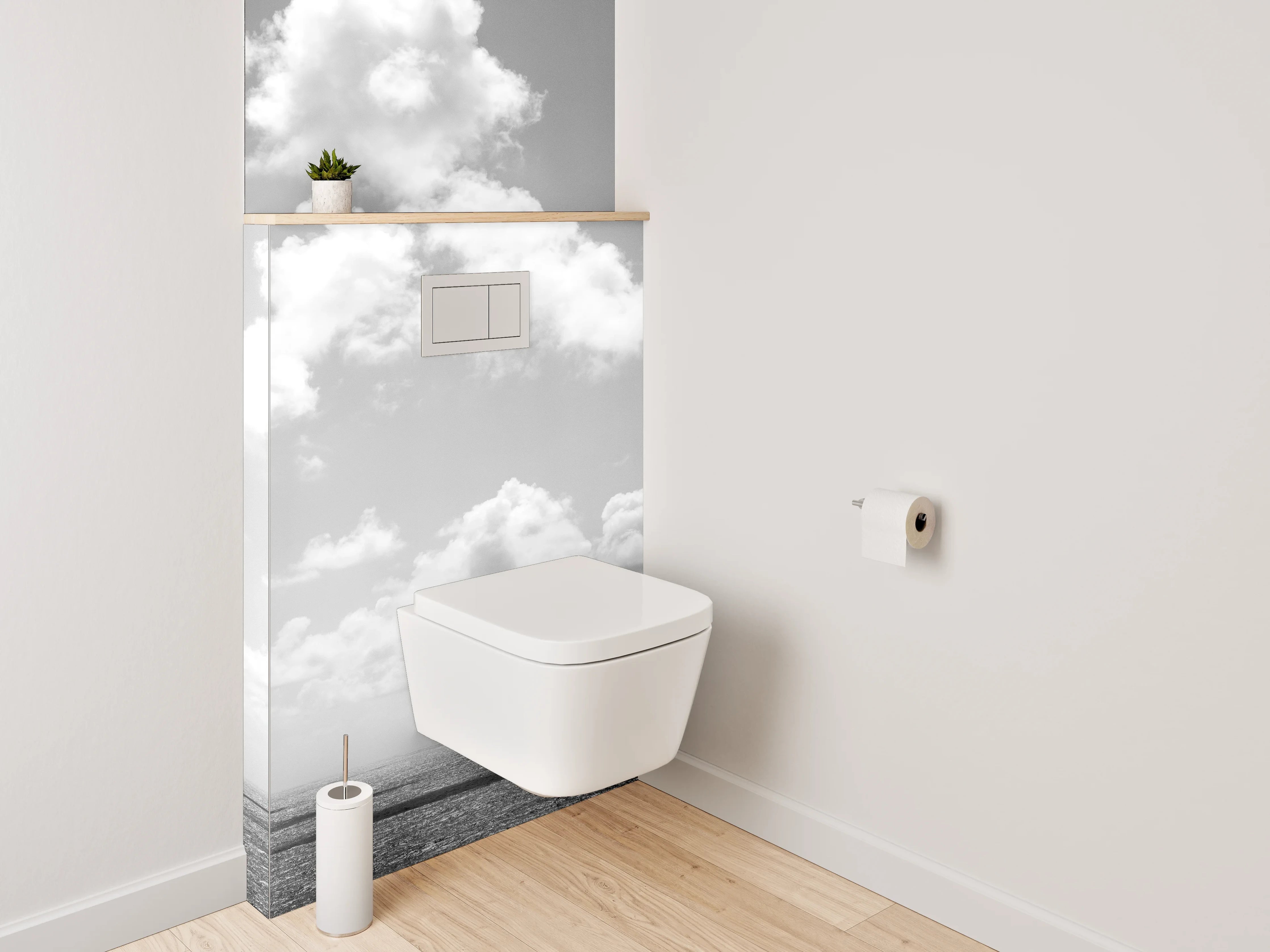 WC-Rückwand - Minimalistischer Himmel über dem Meer – Schwarz-Weiß