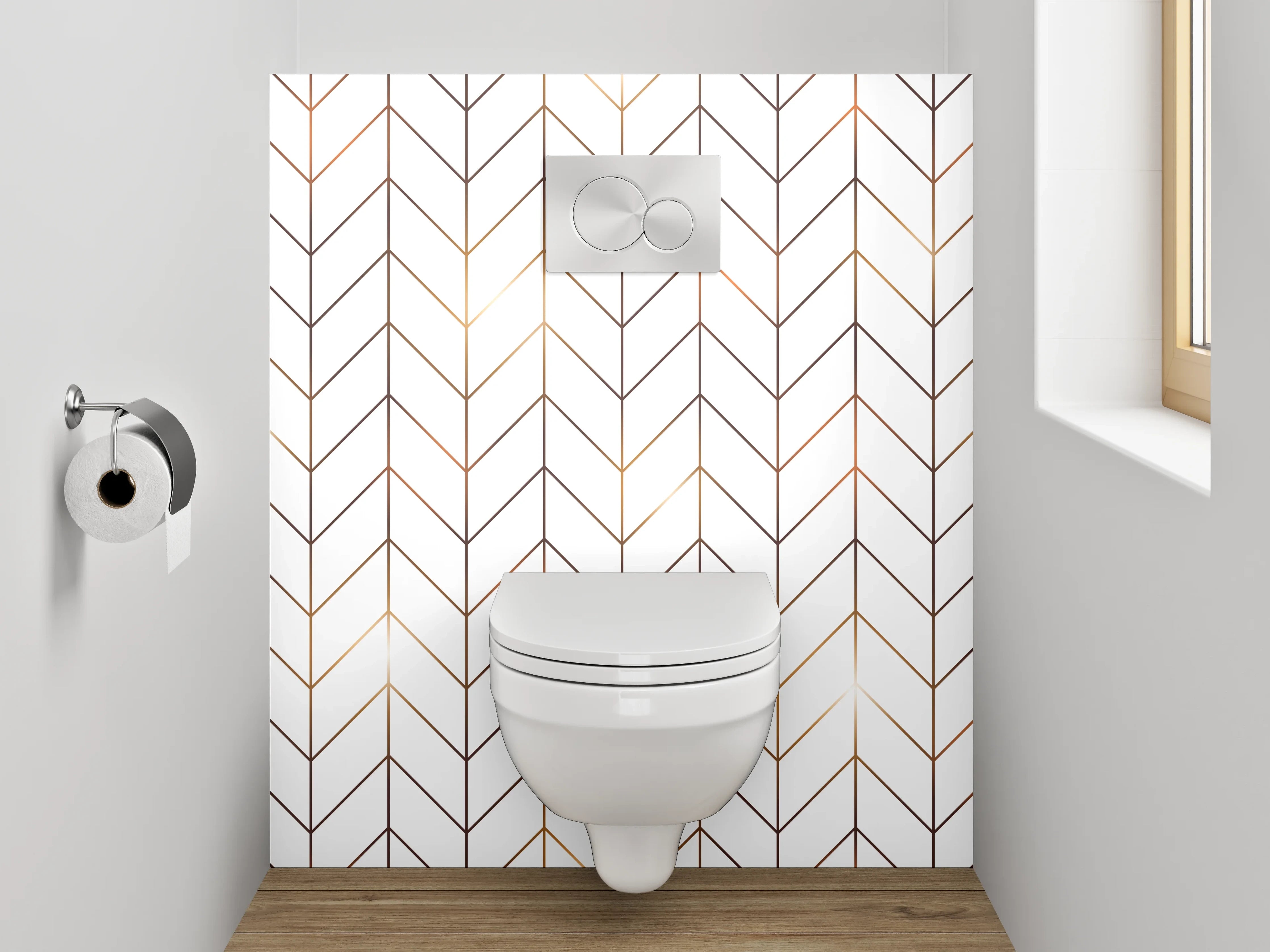 WC-Rückwand - Minimalistisches Fischgrät-Linienmuster Weiß