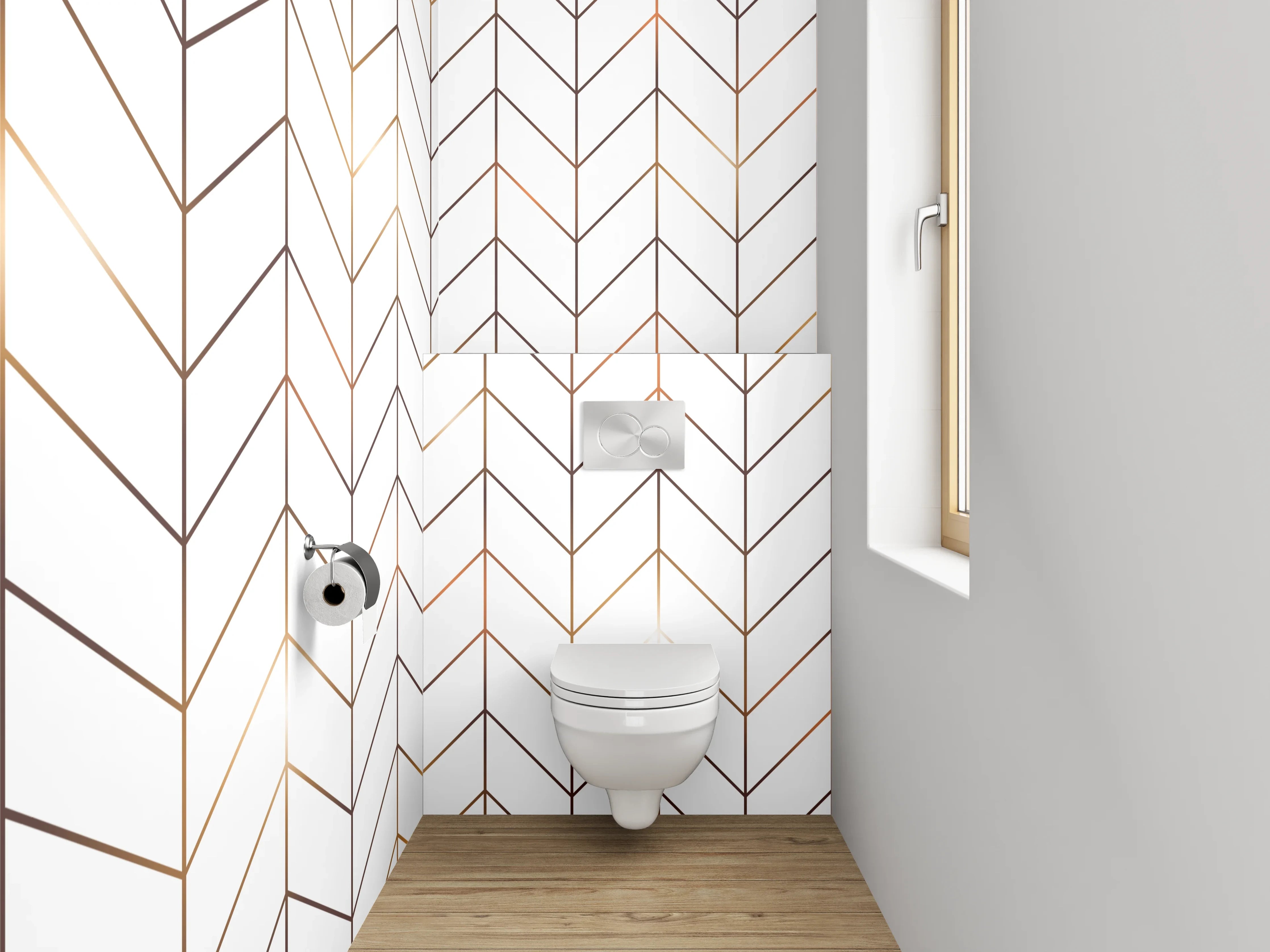 WC-Rückwand - Minimalistisches Fischgrät-Linienmuster Weiß