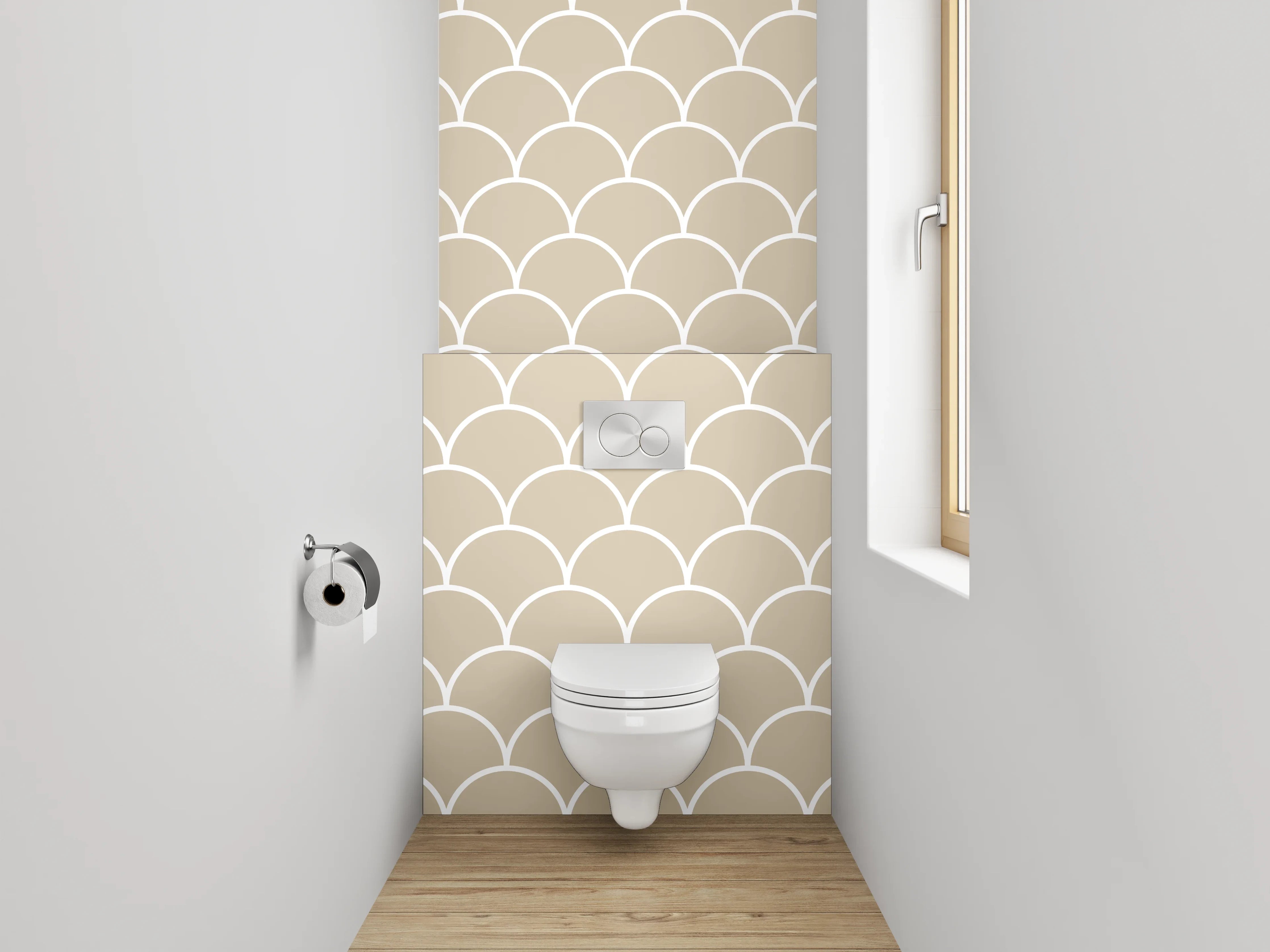 WC-Rückwand - Minimalistisches Fischschuppen-Muster Beige