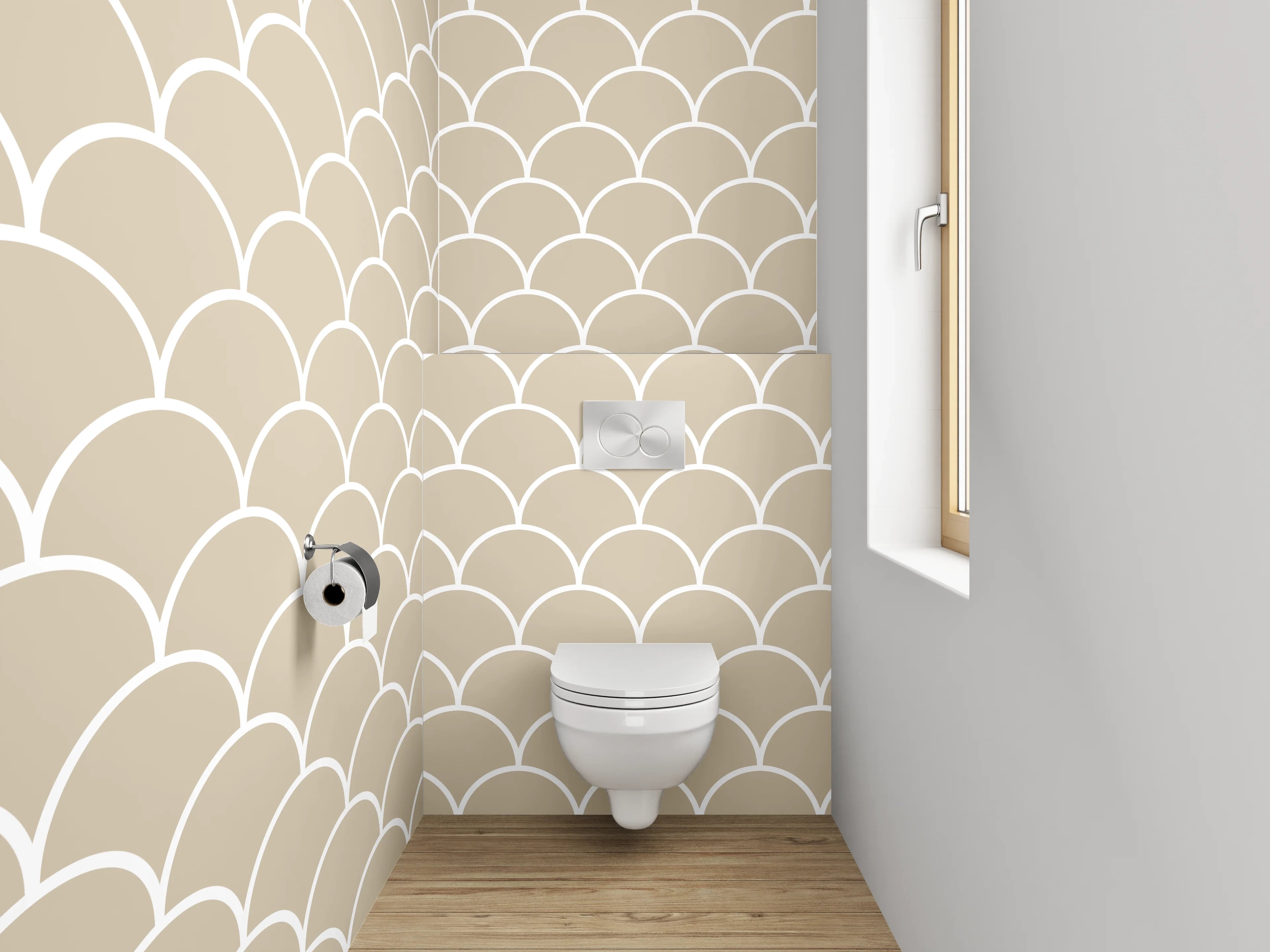 WC-Rückwand - Minimalistisches Fischschuppen-Muster Beige