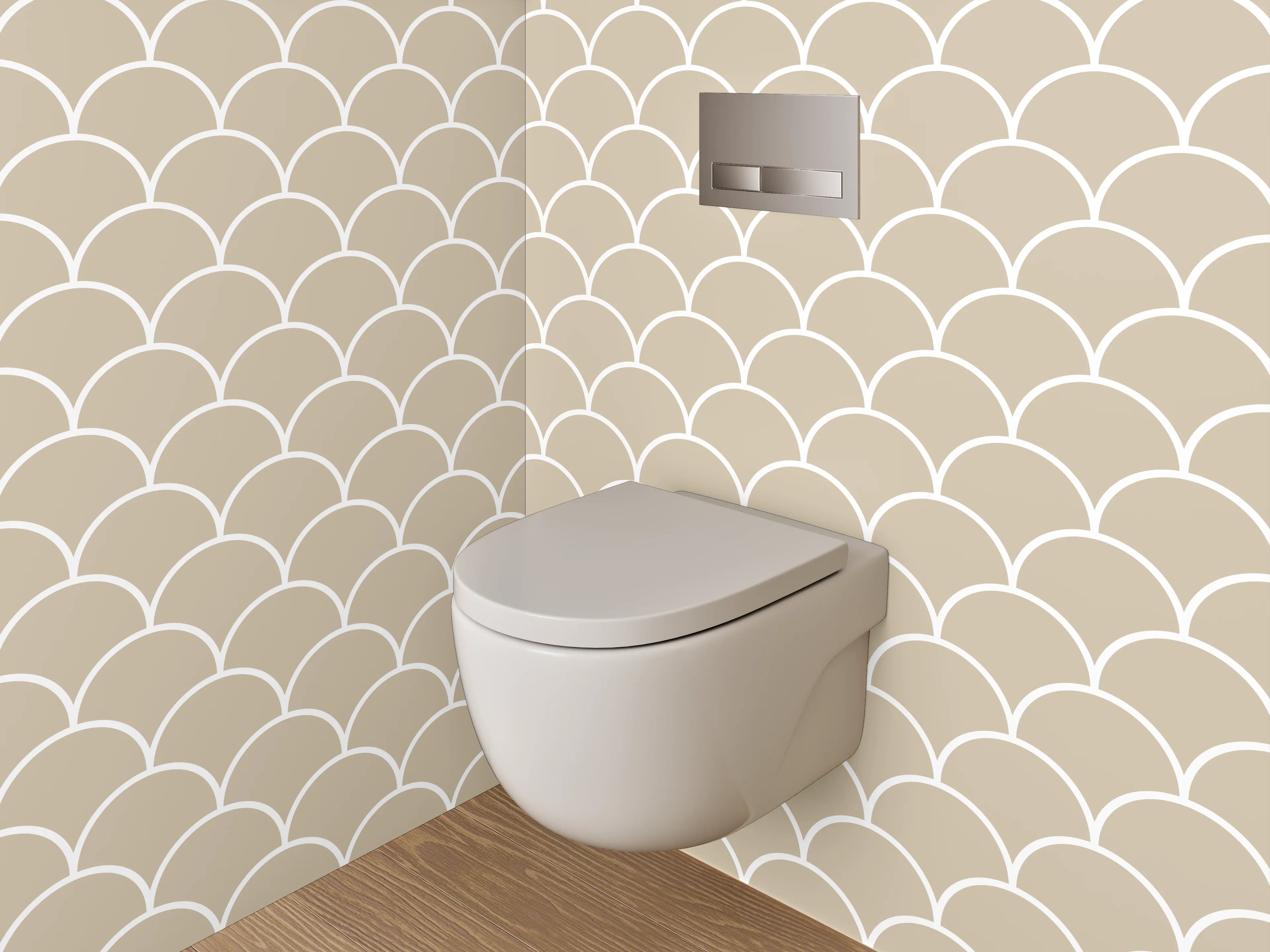 WC-Rückwand - Minimalistisches Fischschuppen-Muster Beige
