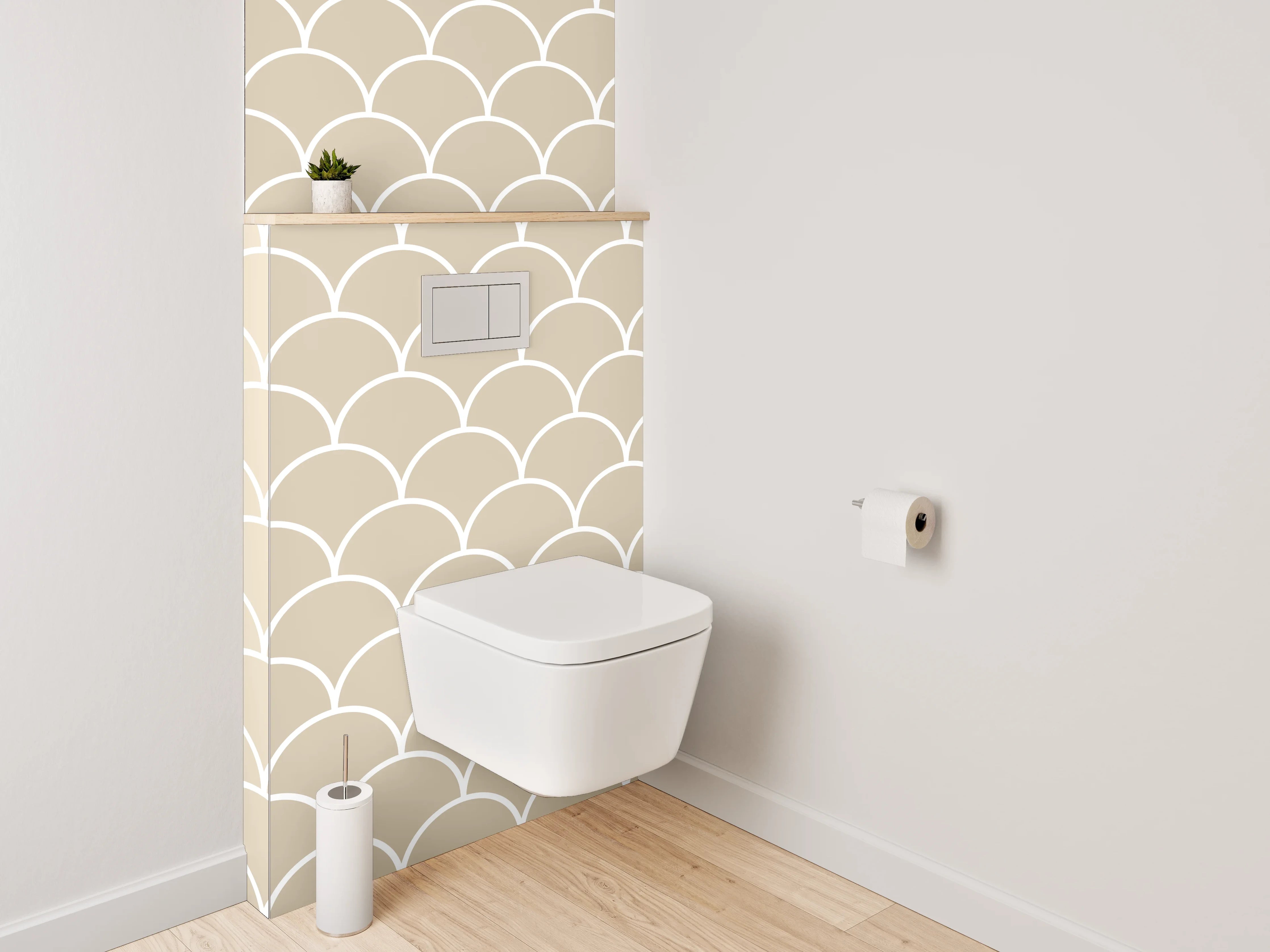 WC-Rückwand - Minimalistisches Fischschuppen-Muster Beige