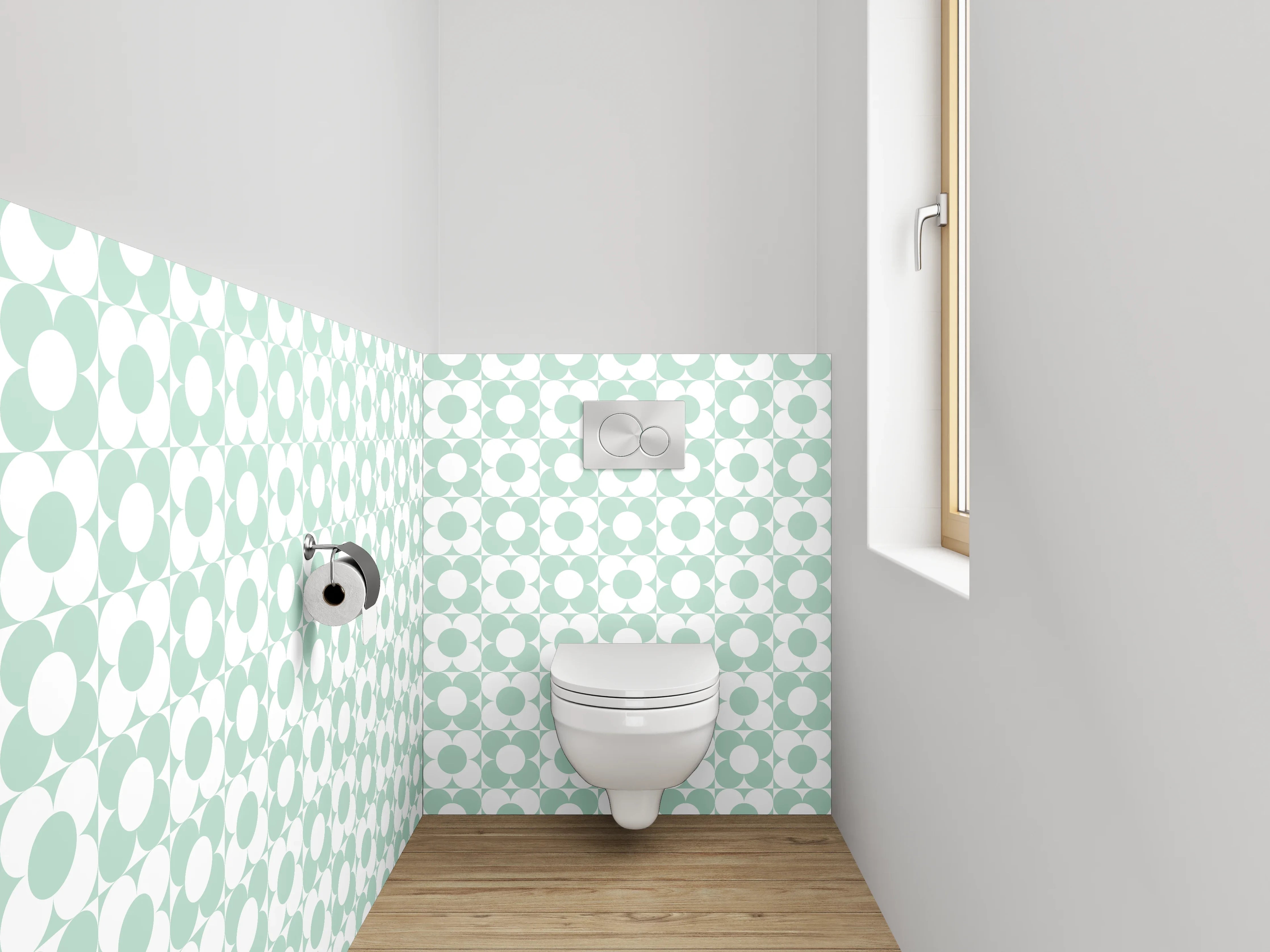 WC-Rückwand - Minimalistisches Retro-Kreismuster Grün Weiß