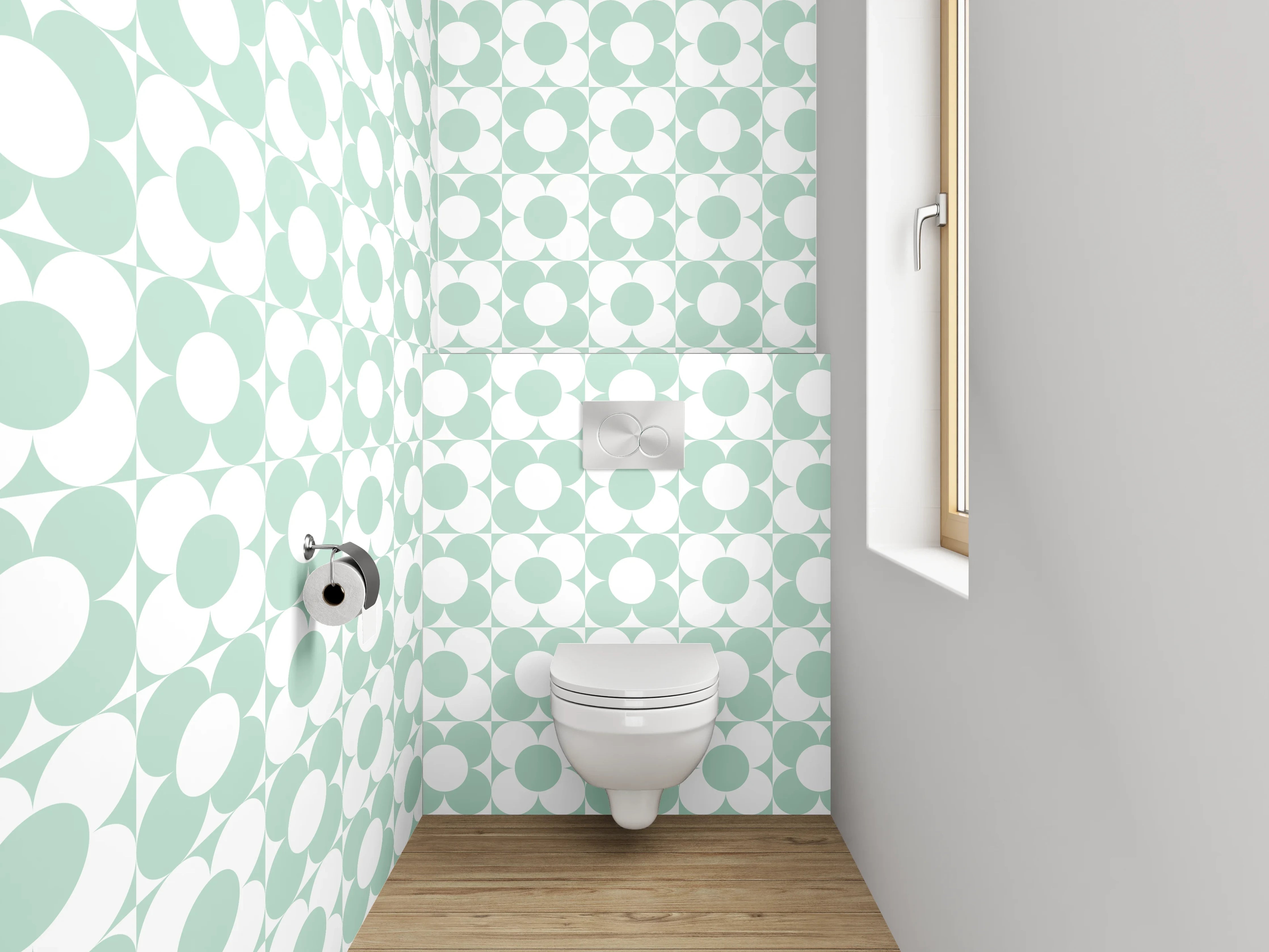 WC-Rückwand - Minimalistisches Retro-Kreismuster Grün Weiß
