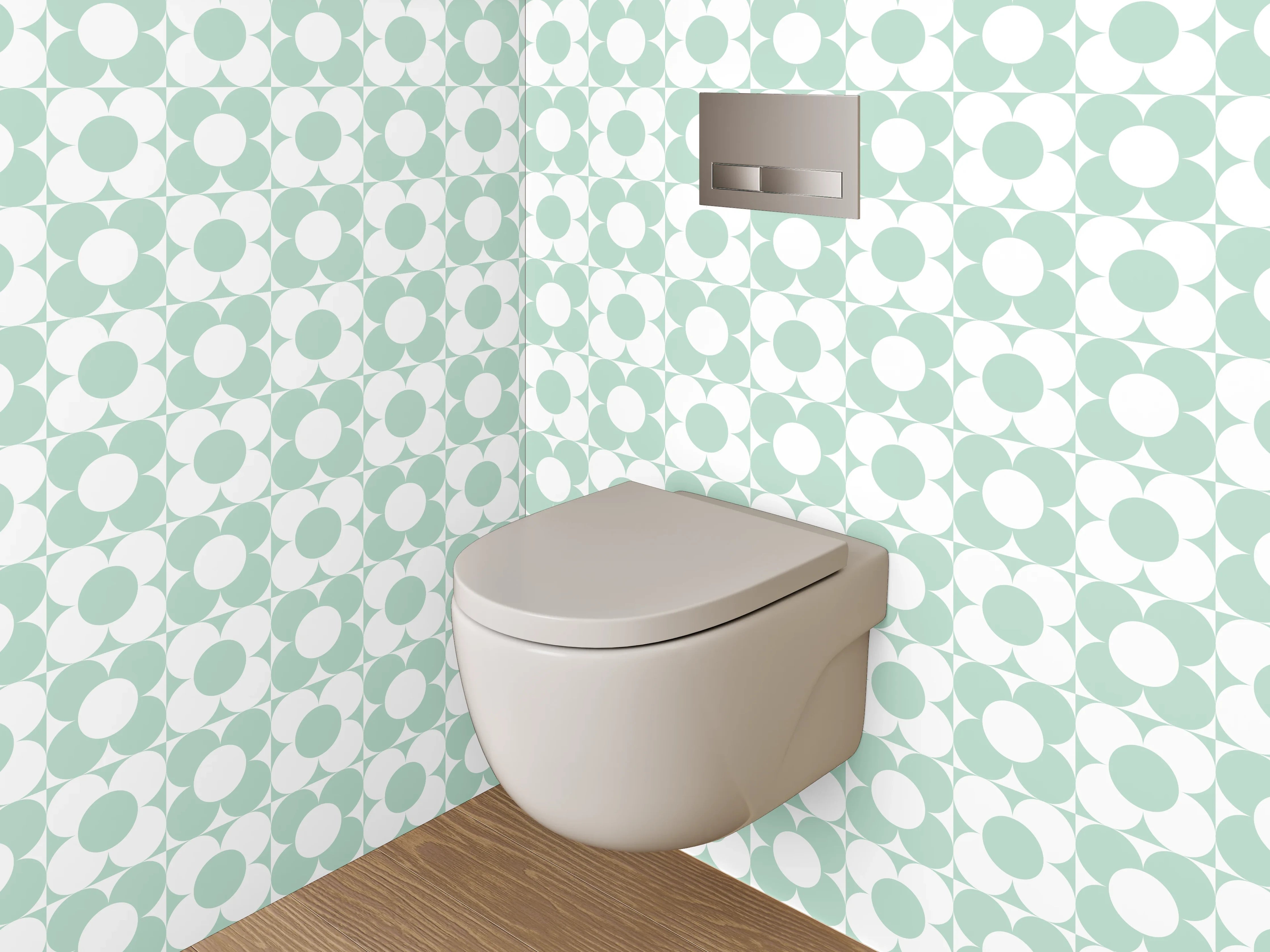 WC-Rückwand - Minimalistisches Retro-Kreismuster Grün Weiß