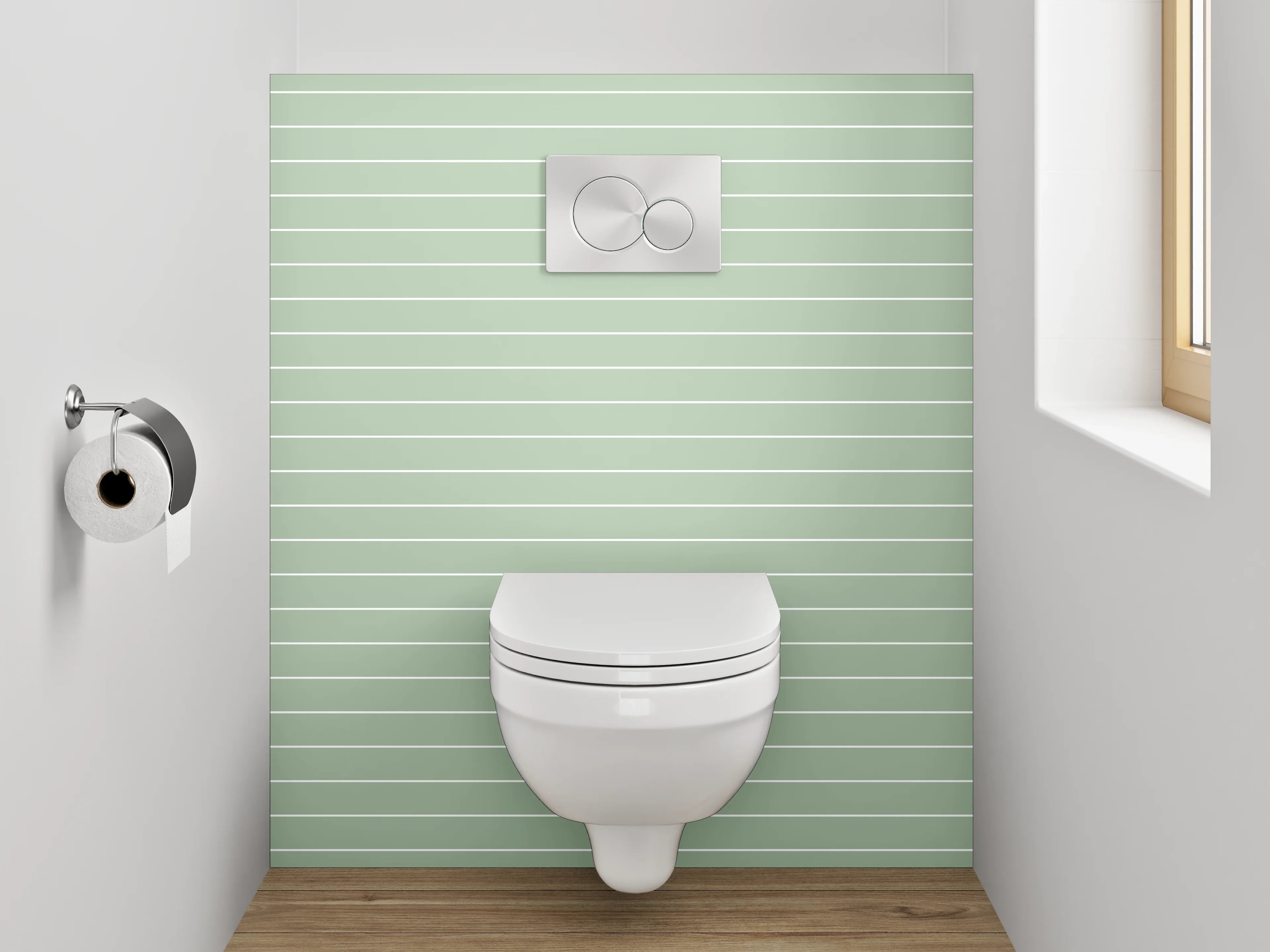 WC-Rückwand - Minimalistisches Streifenmuster in Pastellgrün