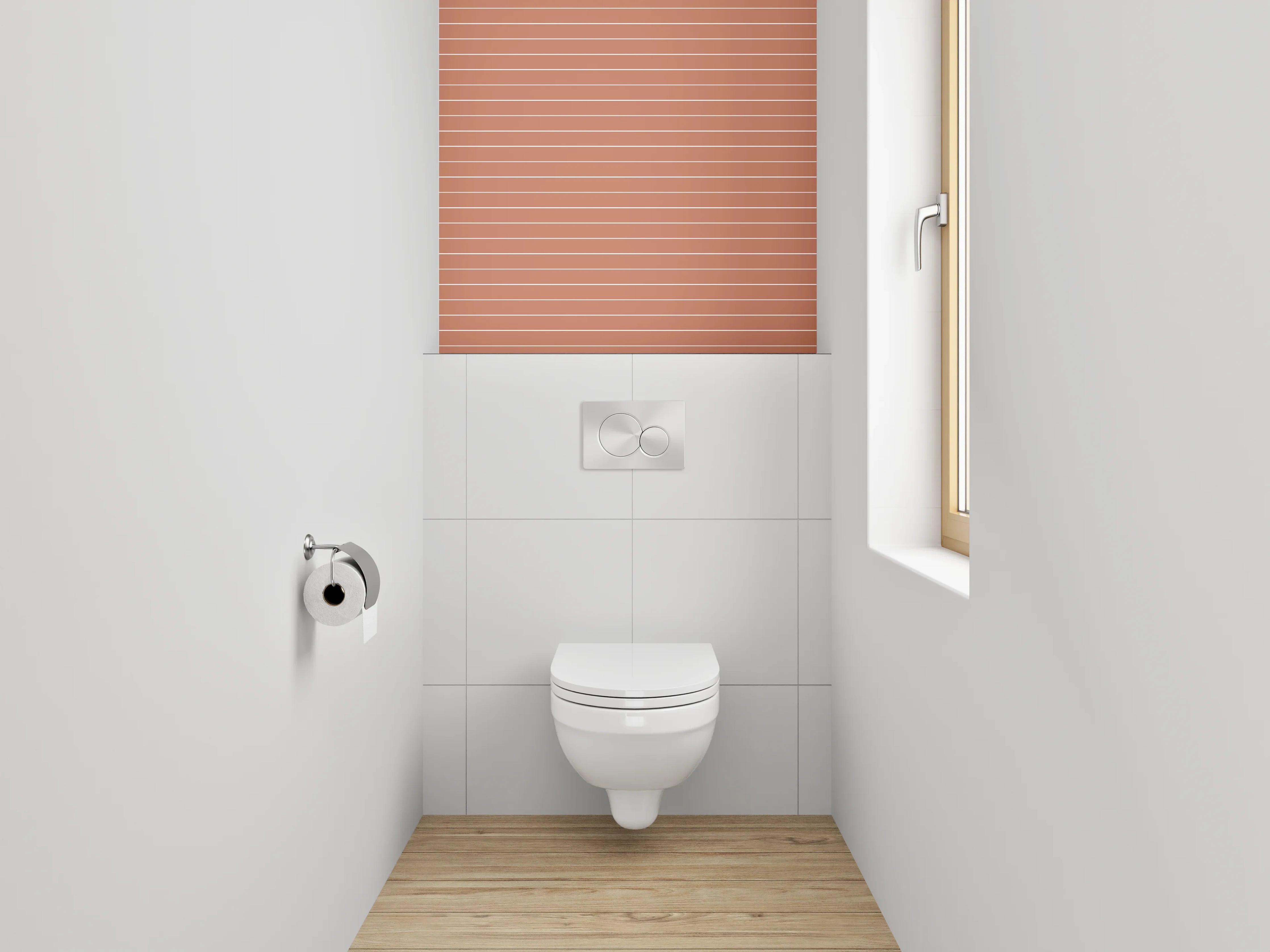 WC-Rückwand - Minimalistisches Streifenmuster in Terrakotta