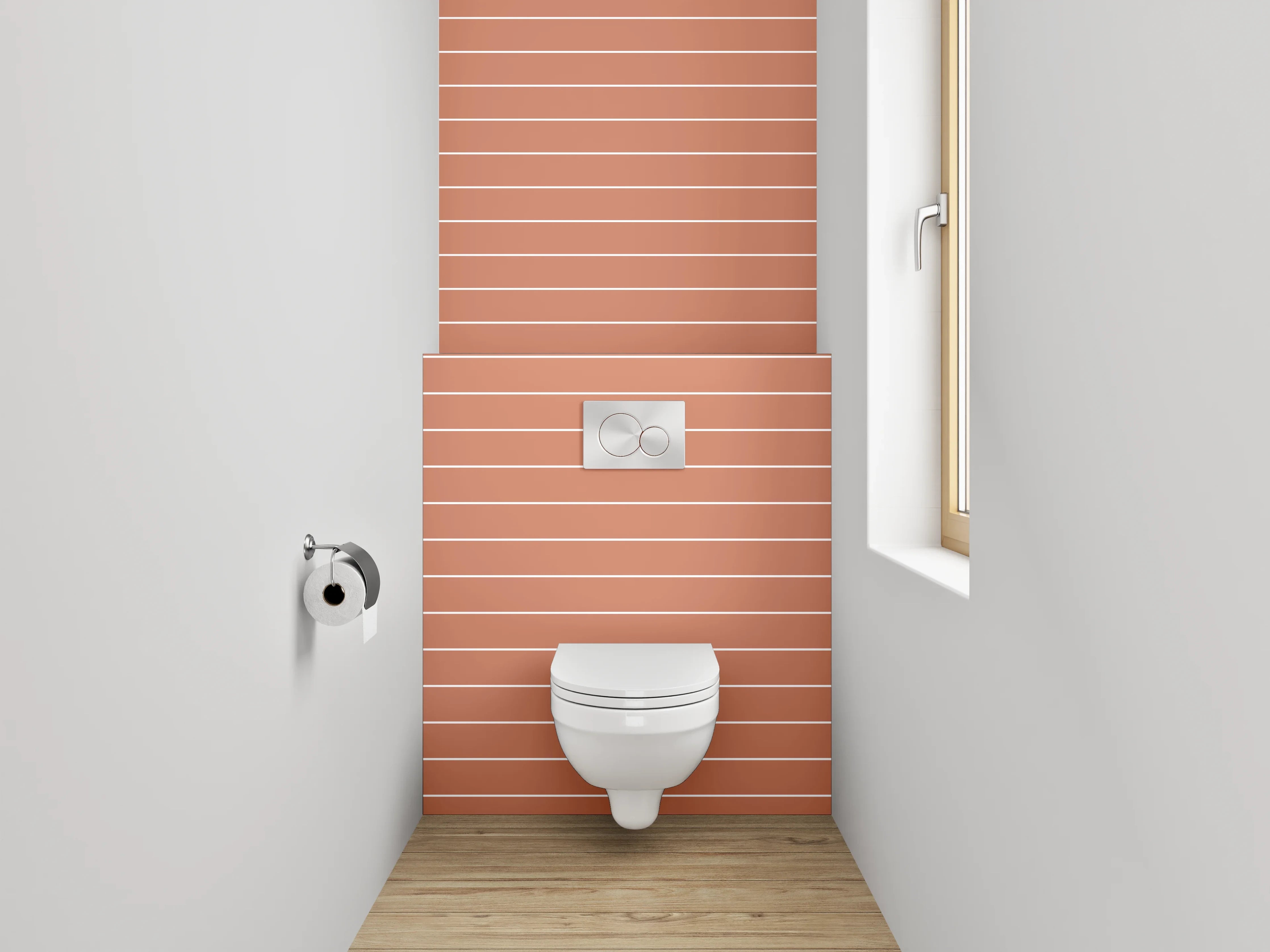 WC-Rückwand - Minimalistisches Streifenmuster in Terrakotta