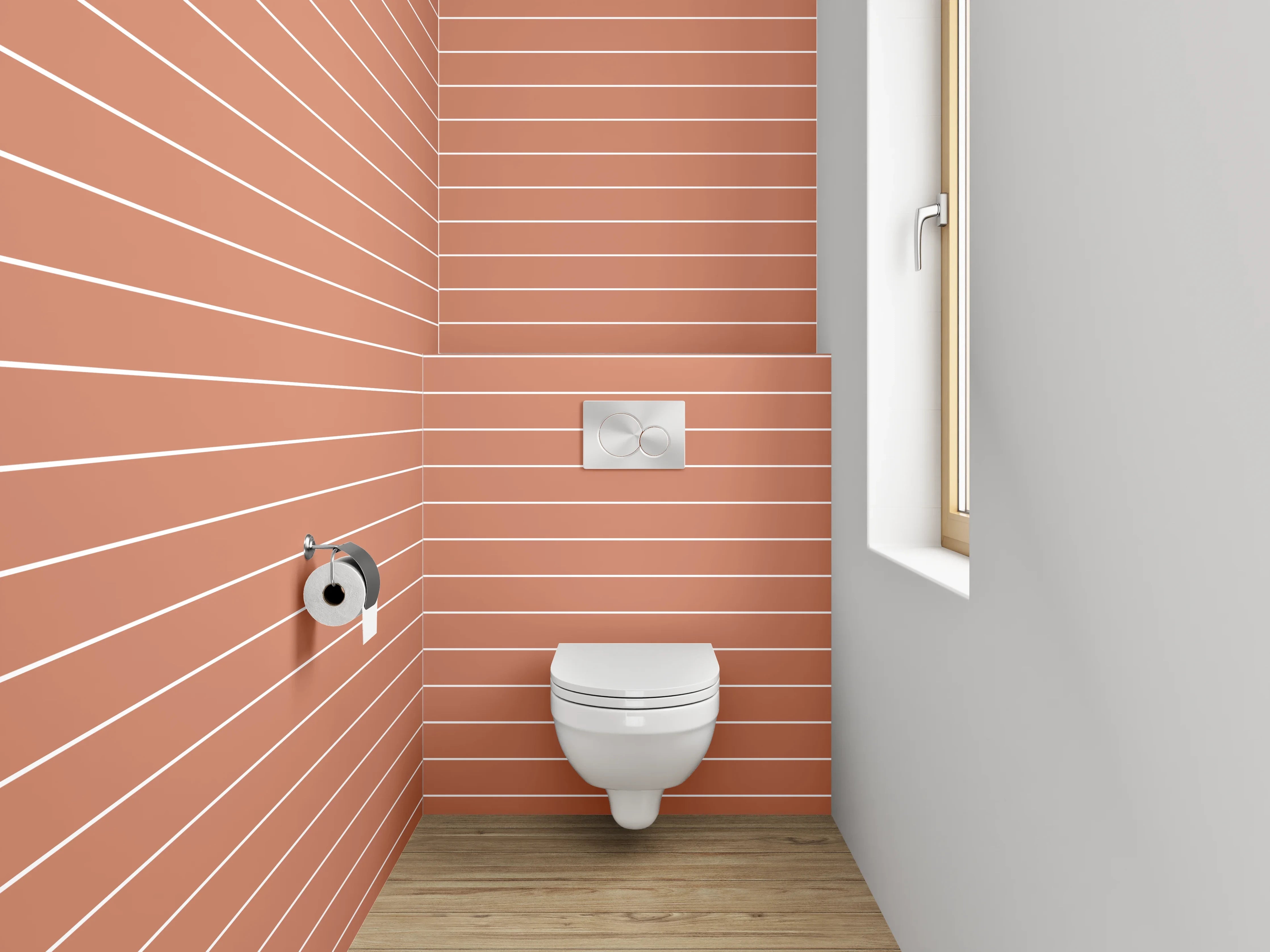 WC-Rückwand - Minimalistisches Streifenmuster in Terrakotta
