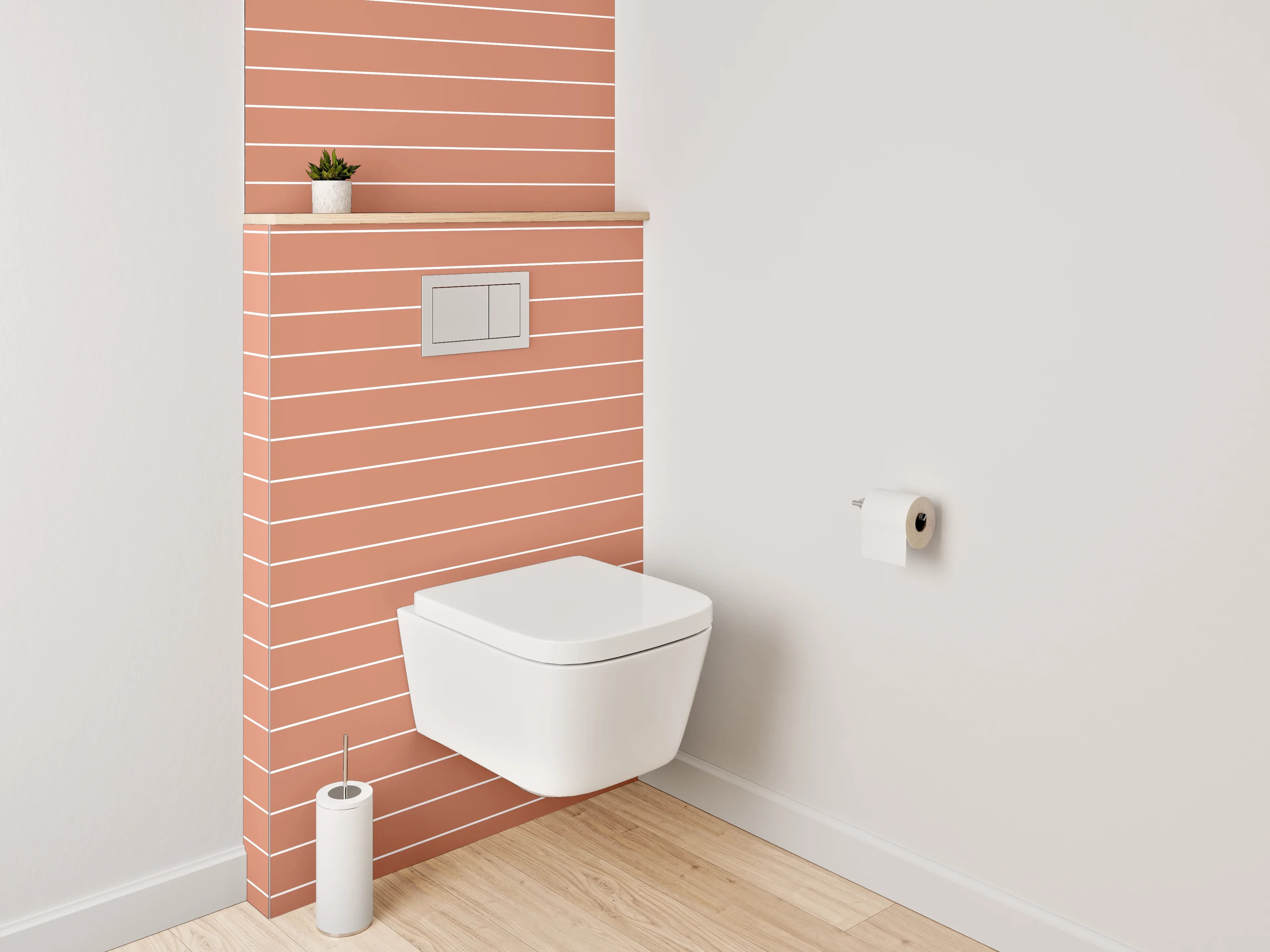 WC-Rückwand - Minimalistisches Streifenmuster in Terrakotta