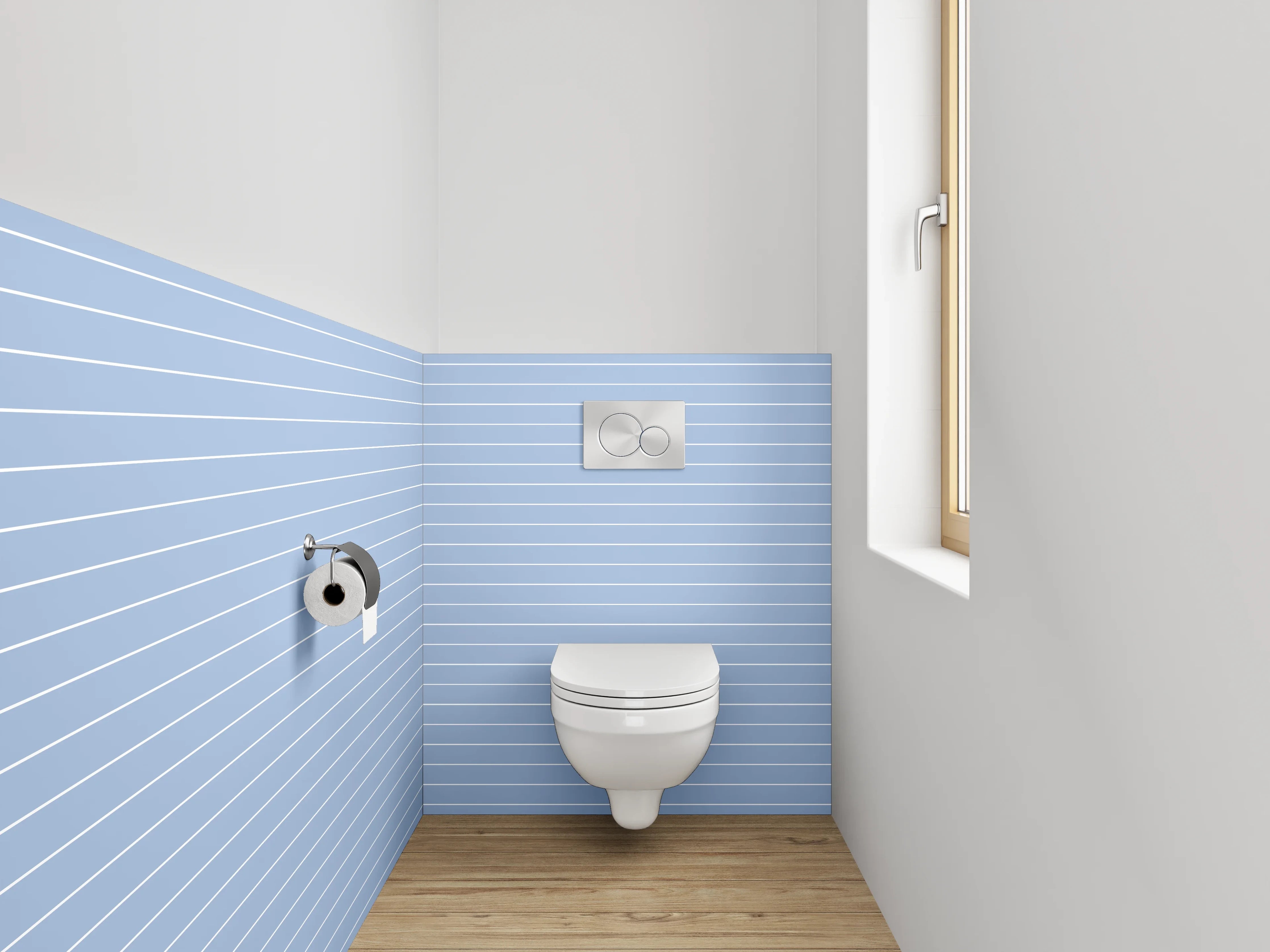 WC-Rückwand - Minimalistisches hellblaues Streifenmuster