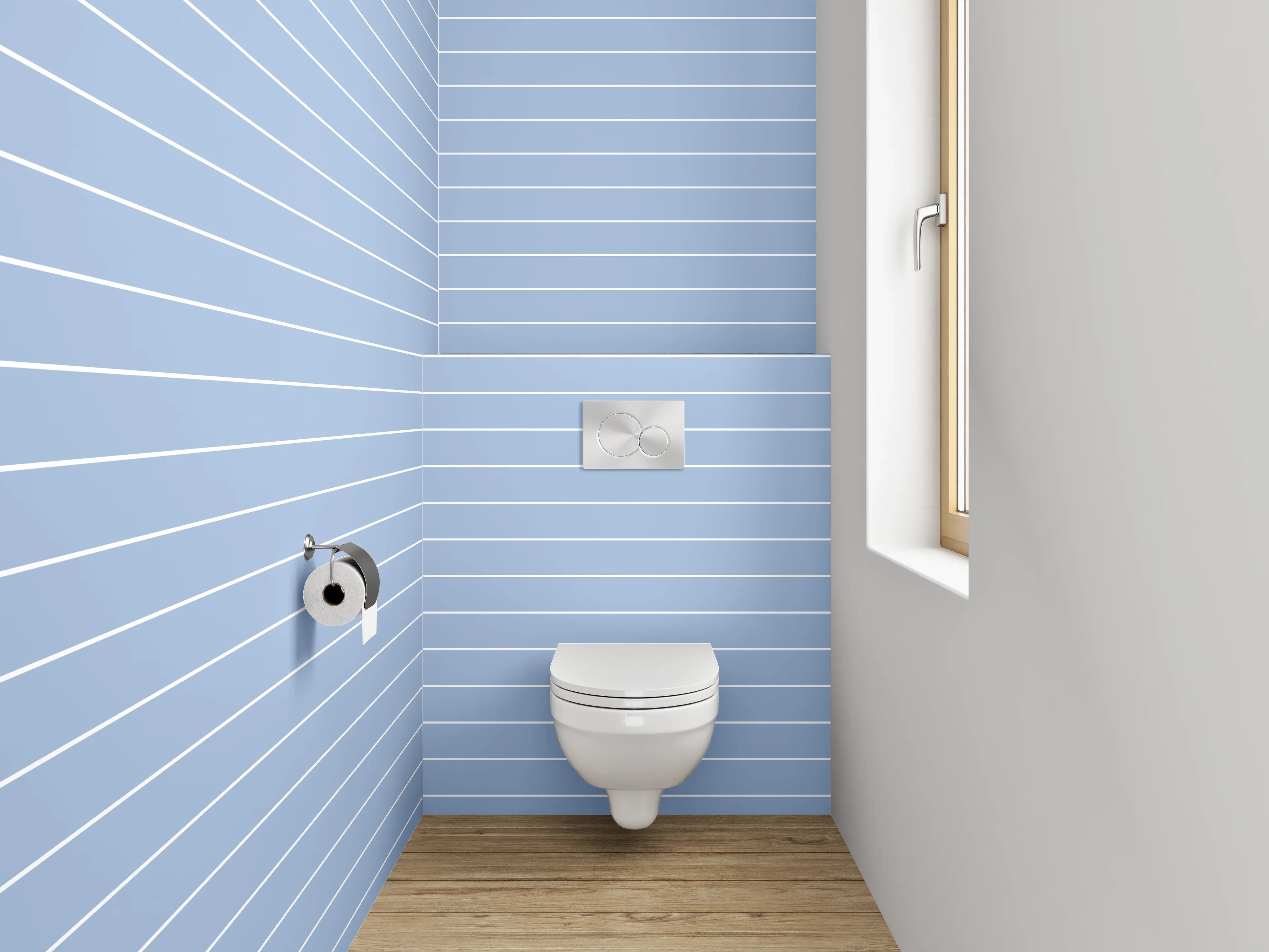 WC-Rückwand - Minimalistisches hellblaues Streifenmuster