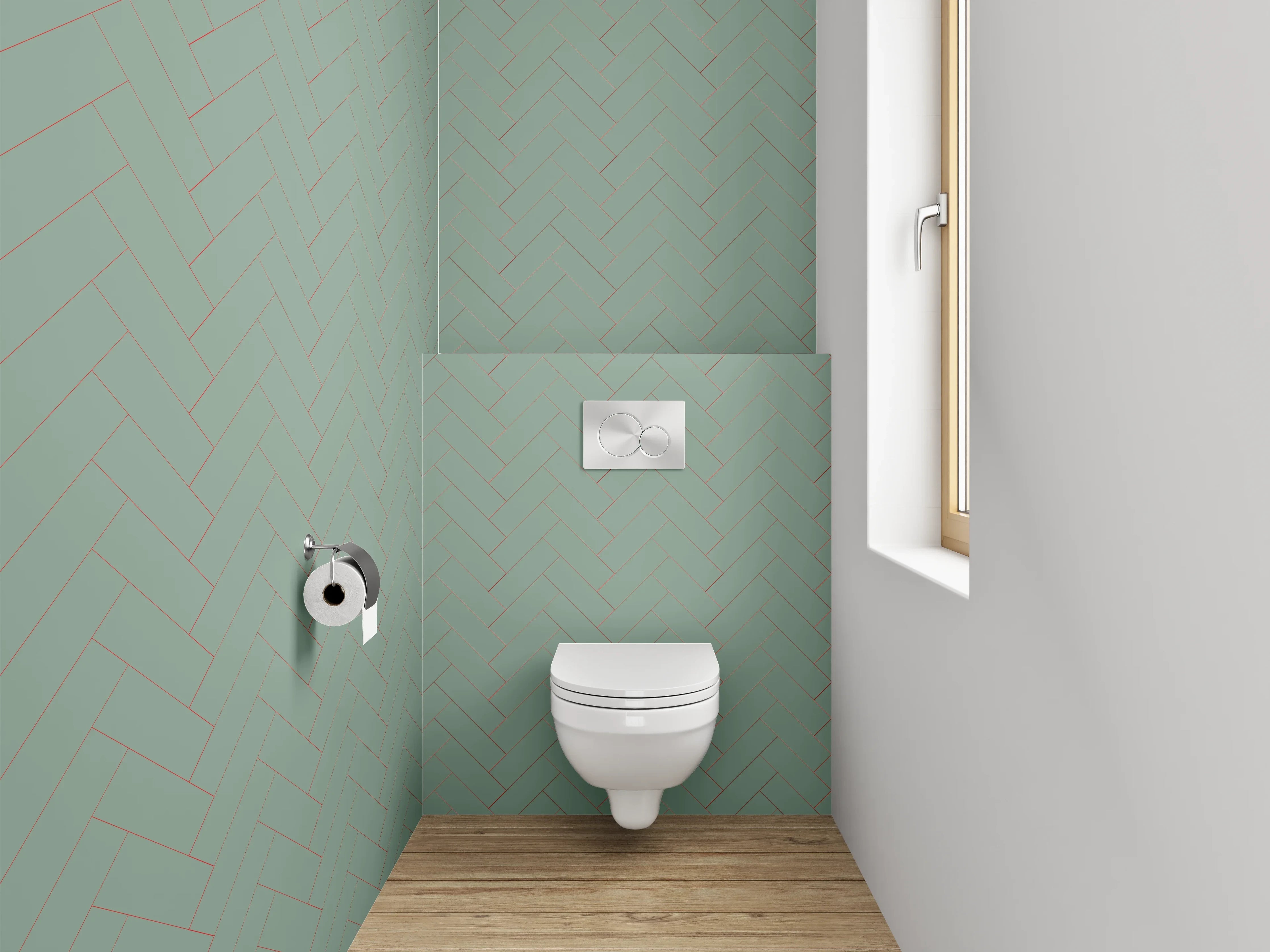 WC-Rückwand - Mintgrünes Fischgrät-Muster Minimalistisch