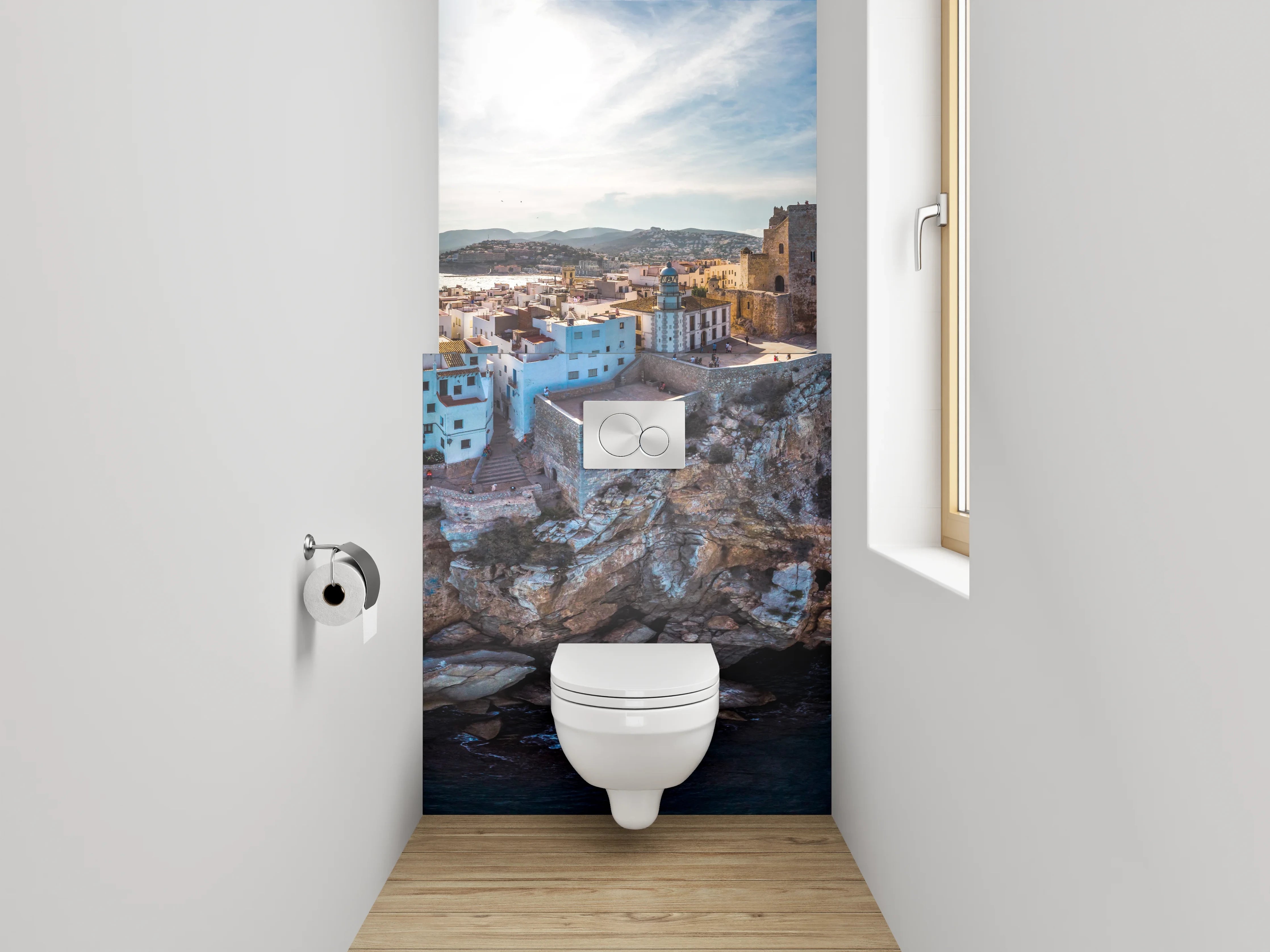 WC-Rückwand - Mittelalterliche Felsenstadt am Meer