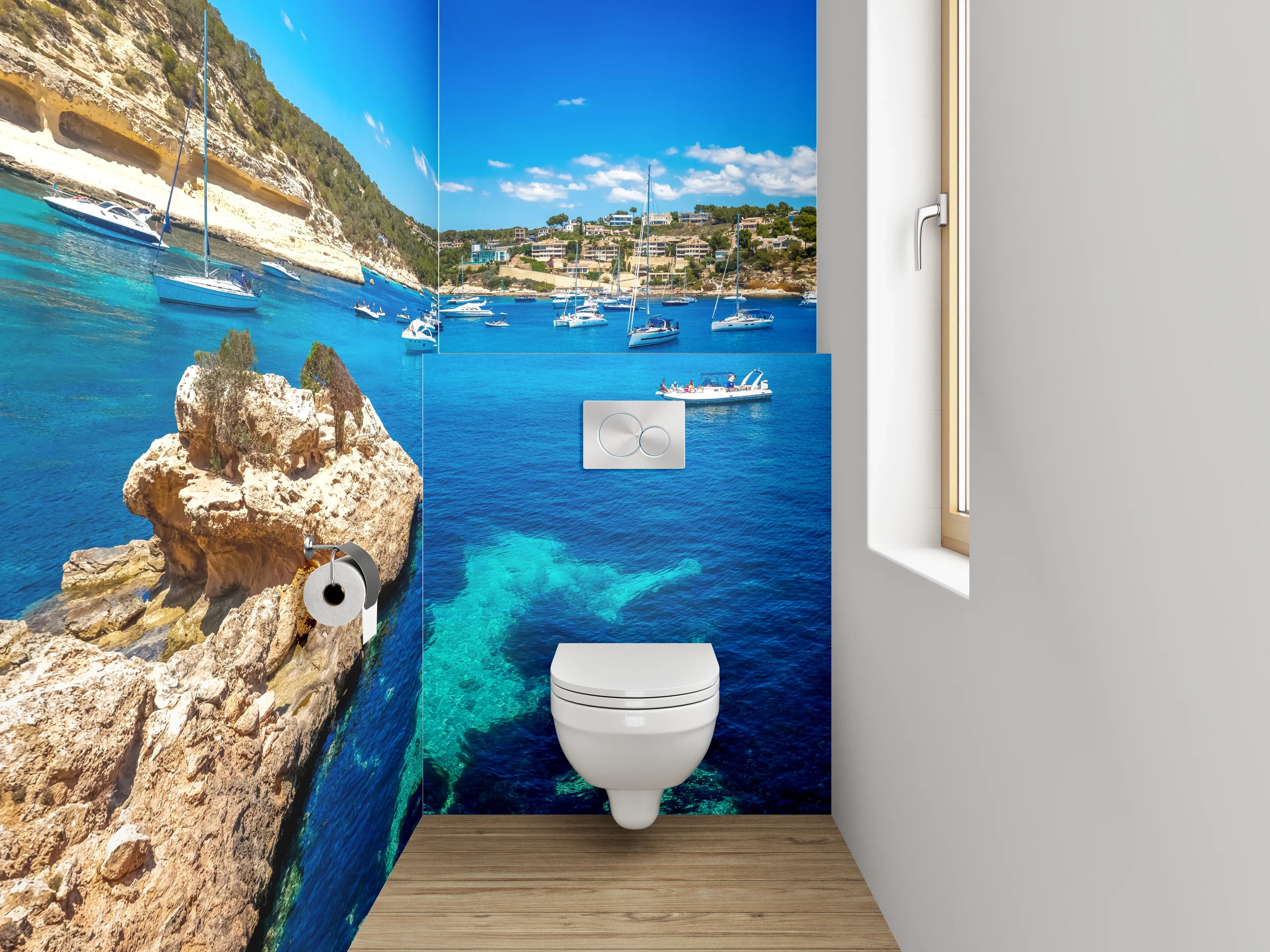 WC-Rückwand - Mittelmeer Traummotiv mit Segelbooten
