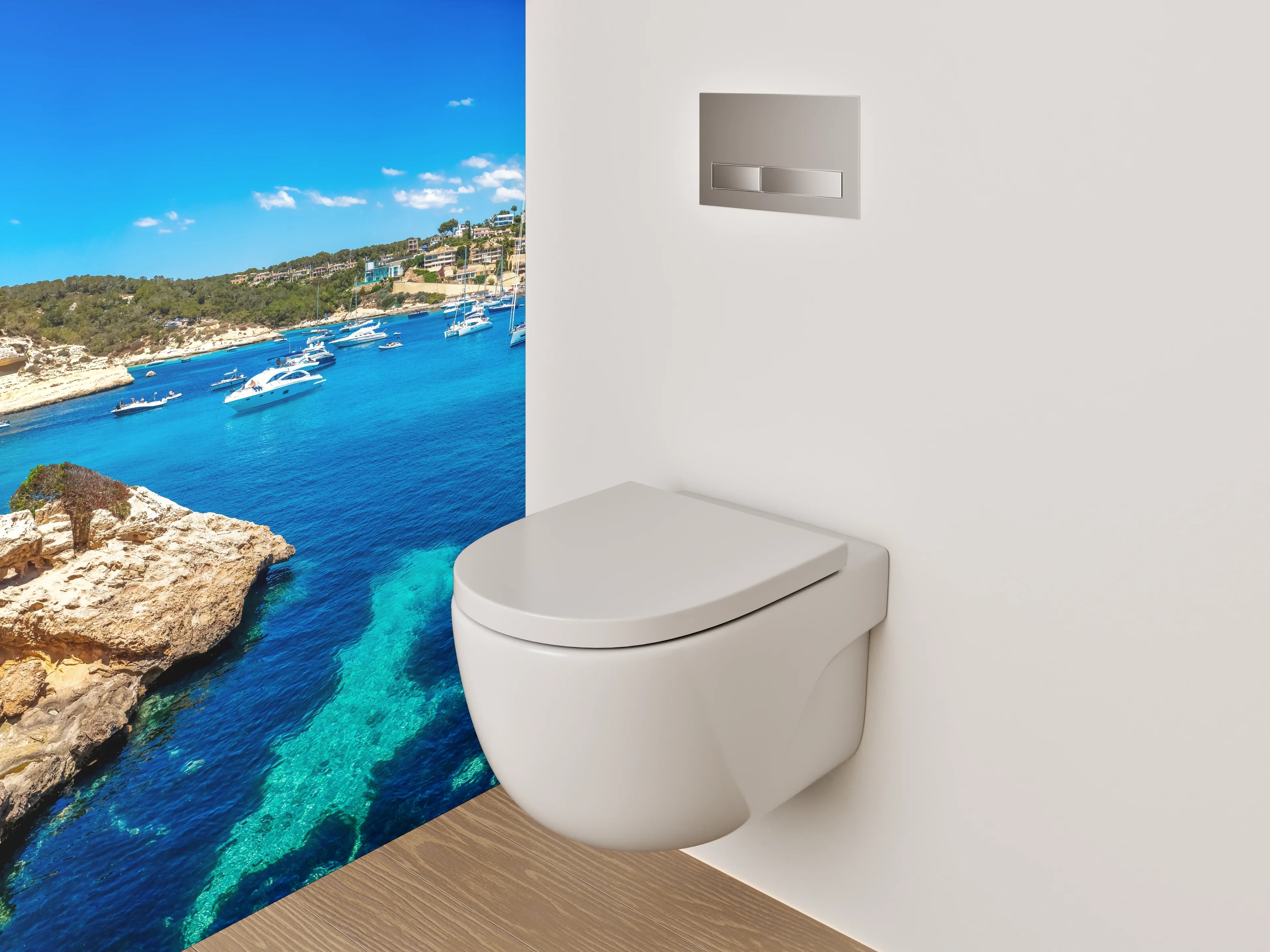 WC-Rückwand - Mittelmeer Traummotiv mit Segelbooten