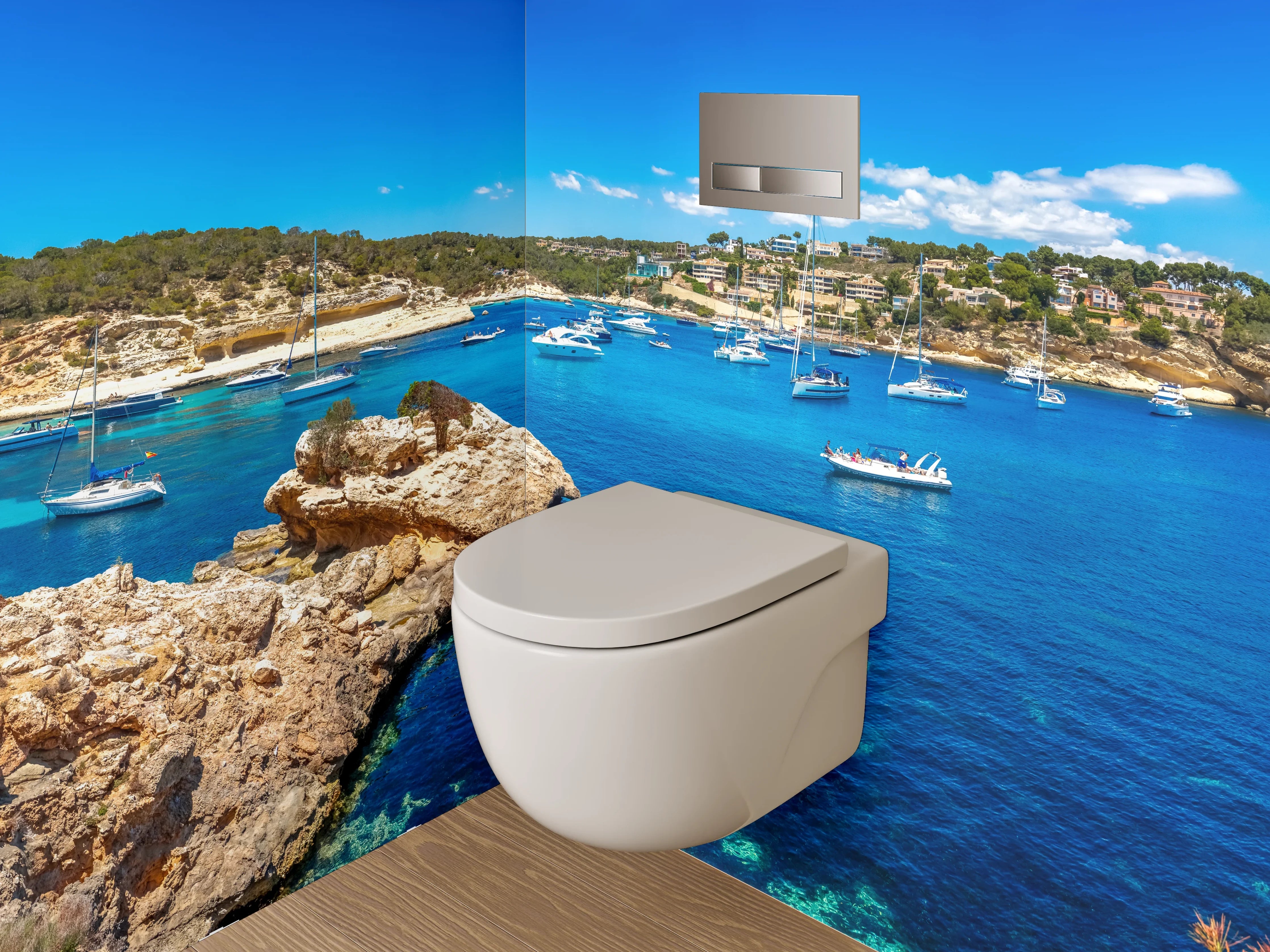 WC-Rückwand - Mittelmeer Traummotiv mit Segelbooten