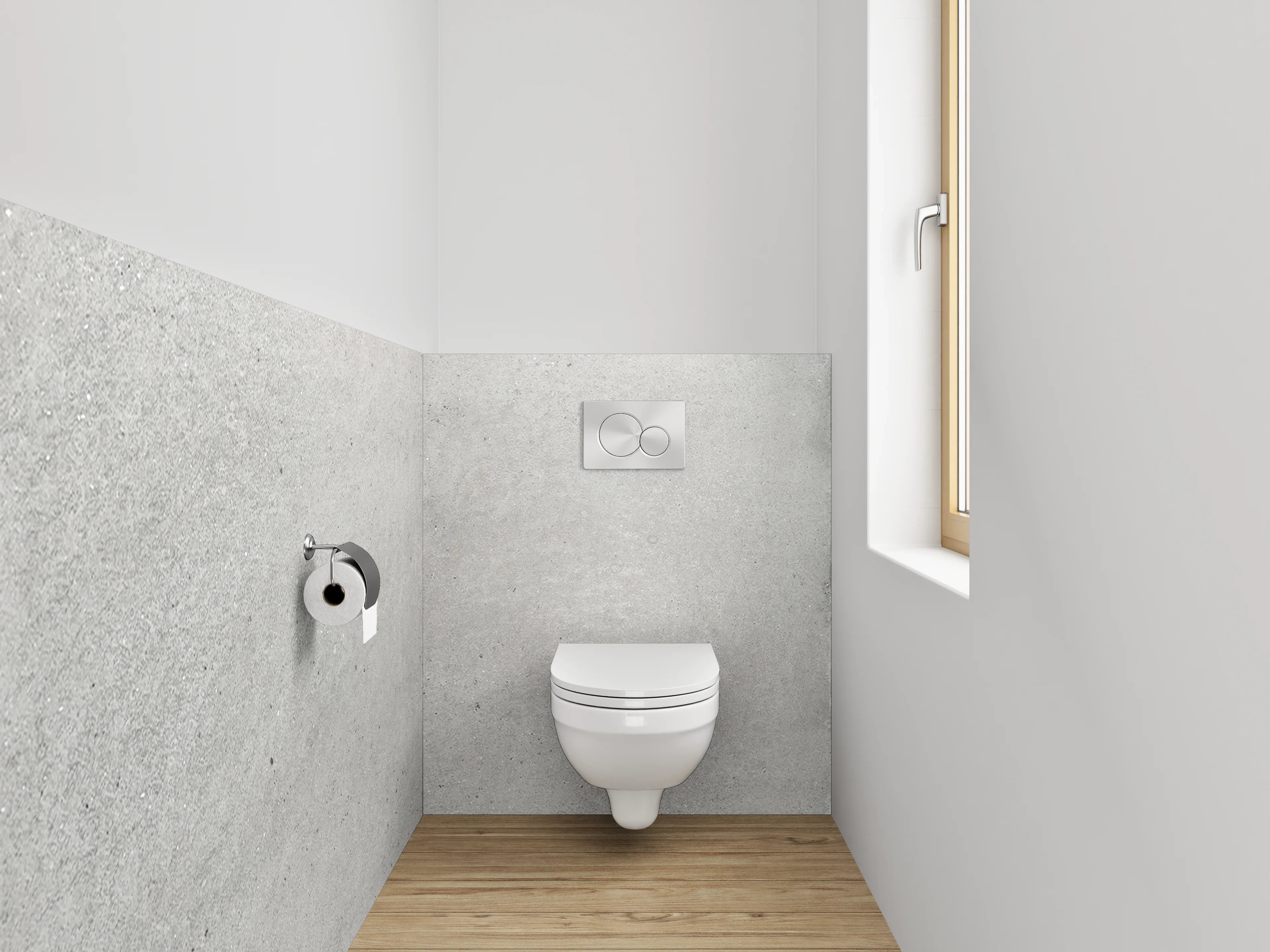 WC-Rückwand - Moderne Betonoptik in Grau Weiß