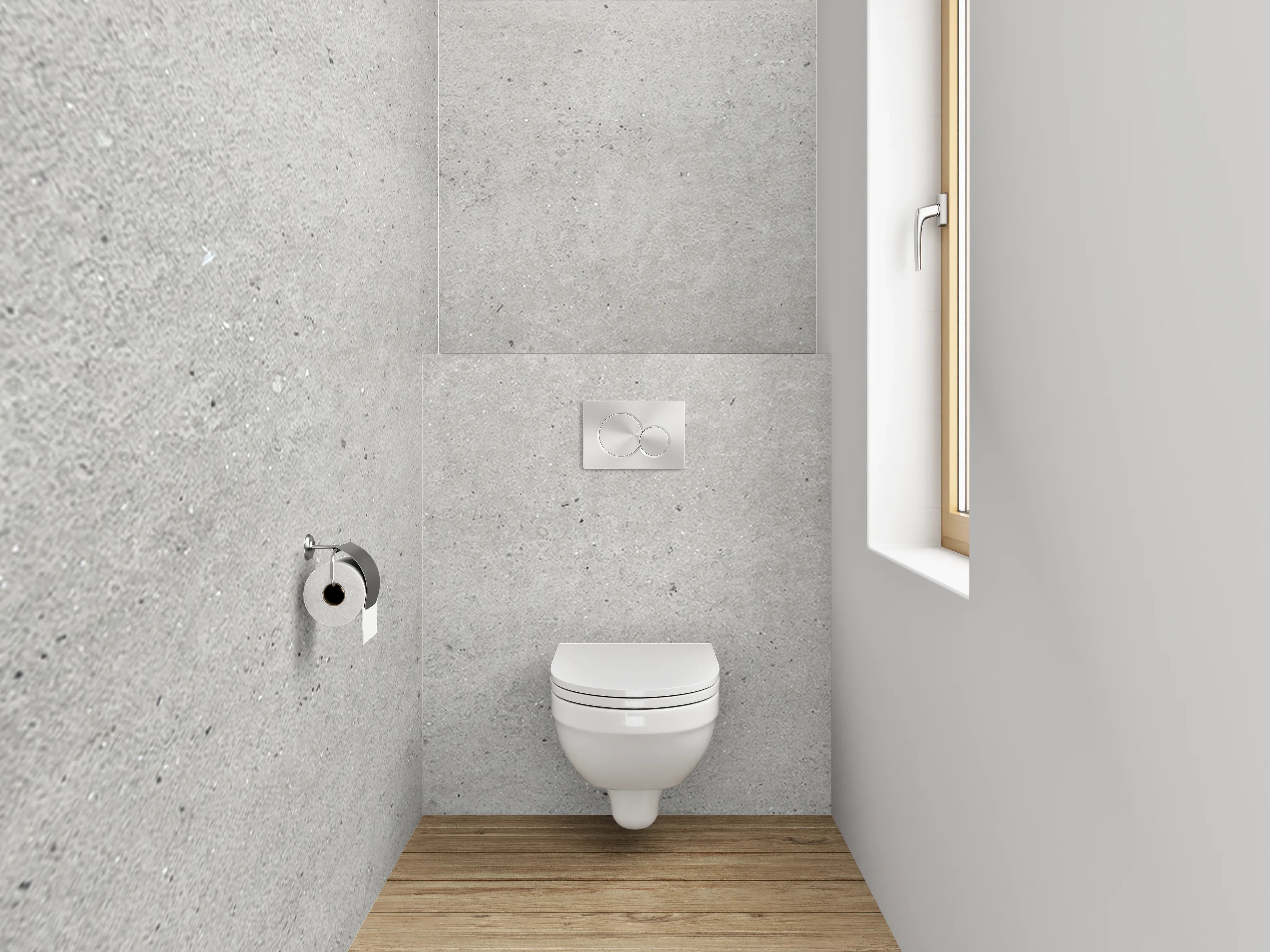 WC-Rückwand - Moderne Betonoptik in Grau Weiß