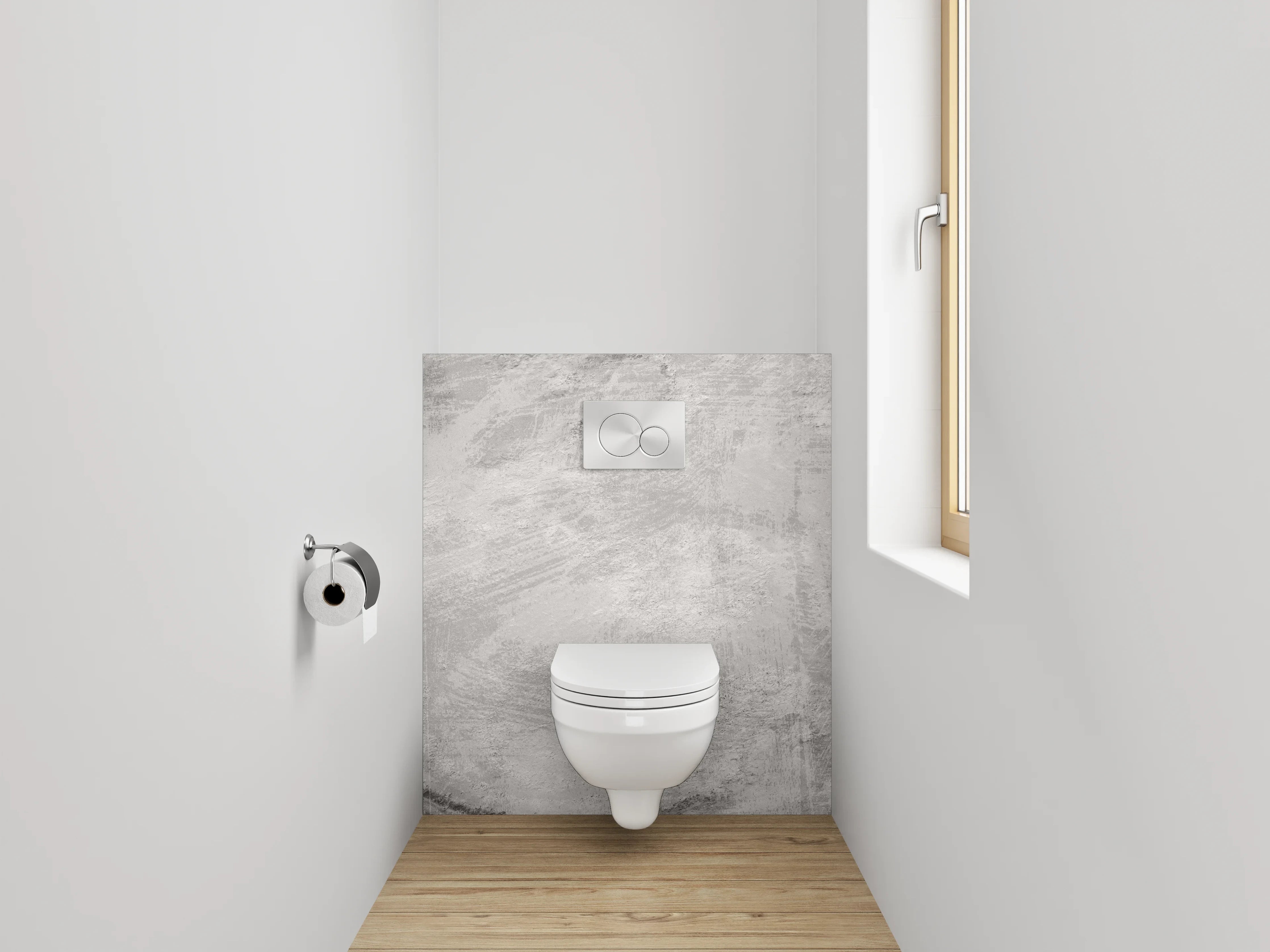 WC-Rückwand - Moderne Betonoptik in Weiß-Grau