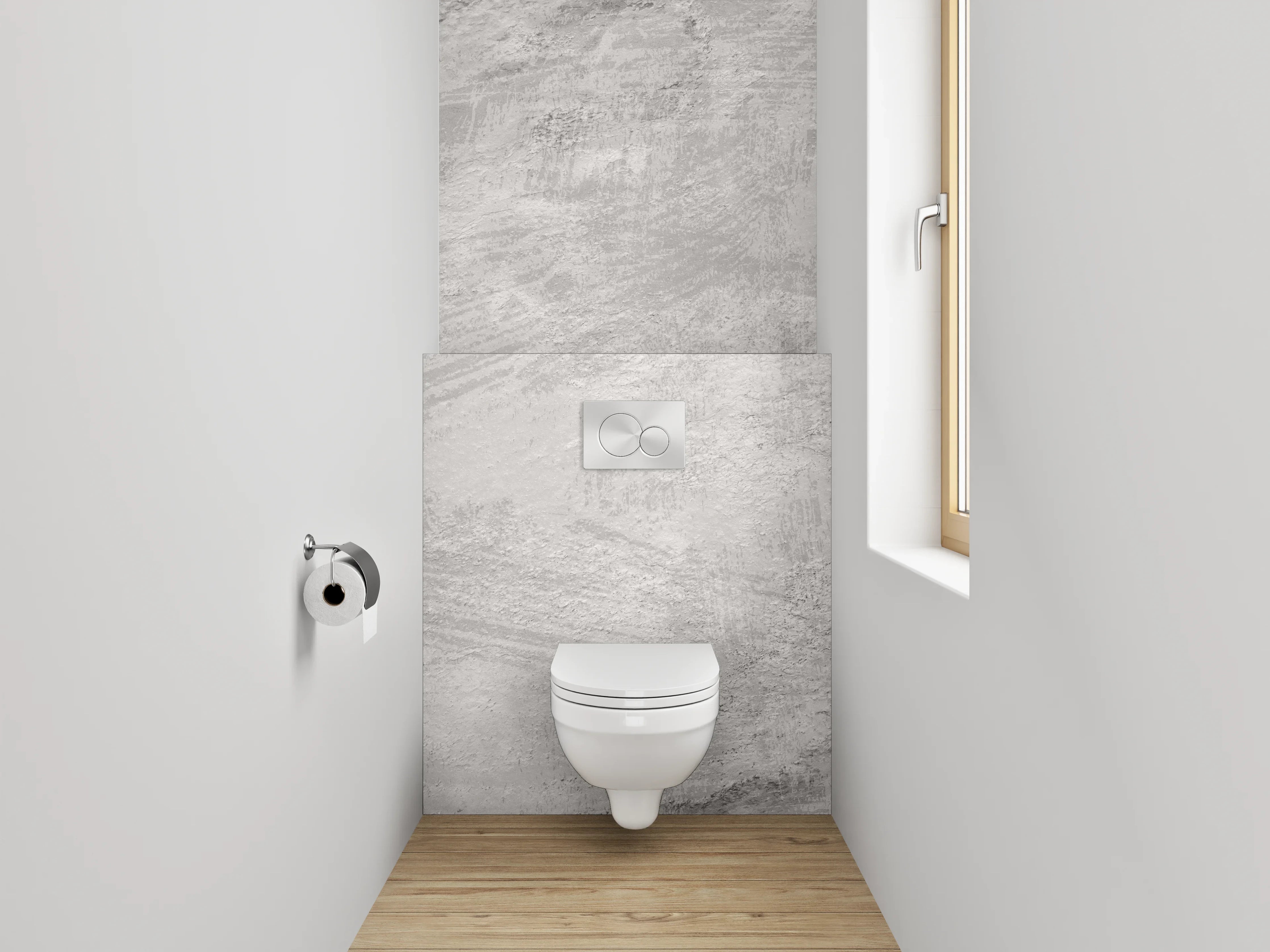 WC-Rückwand - Moderne Betonoptik in Weiß-Grau