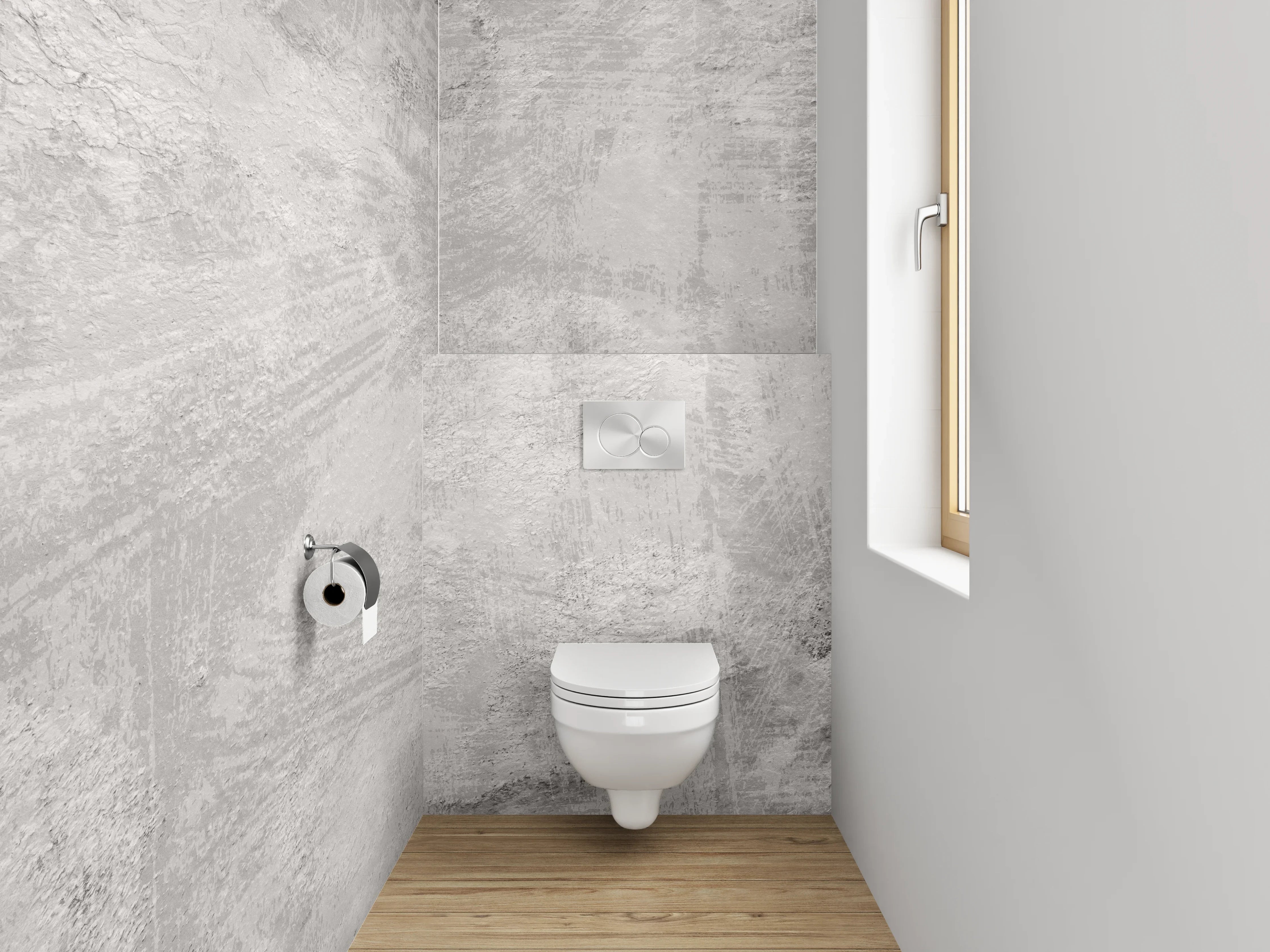 WC-Rückwand - Moderne Betonoptik in Weiß-Grau